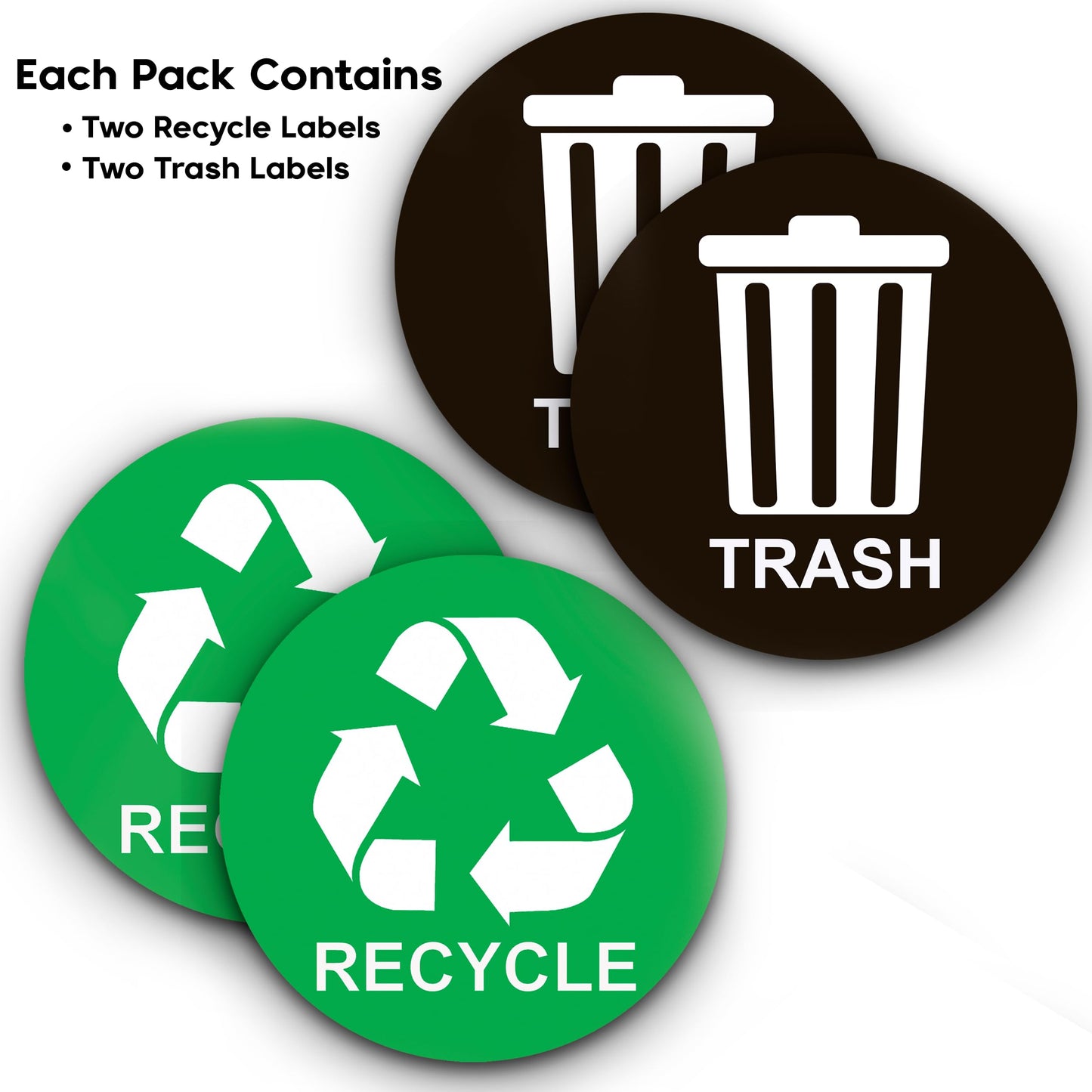 Recycle Sticker for Trash Bins - Perfect Recycling Stickers for Trash Can - 2 Pack - 5" by 5" Decal Logo - Ideal Label Sign for Home or Office Refuse Bin - Suitable for Indoor/Outdoor use Green, Black