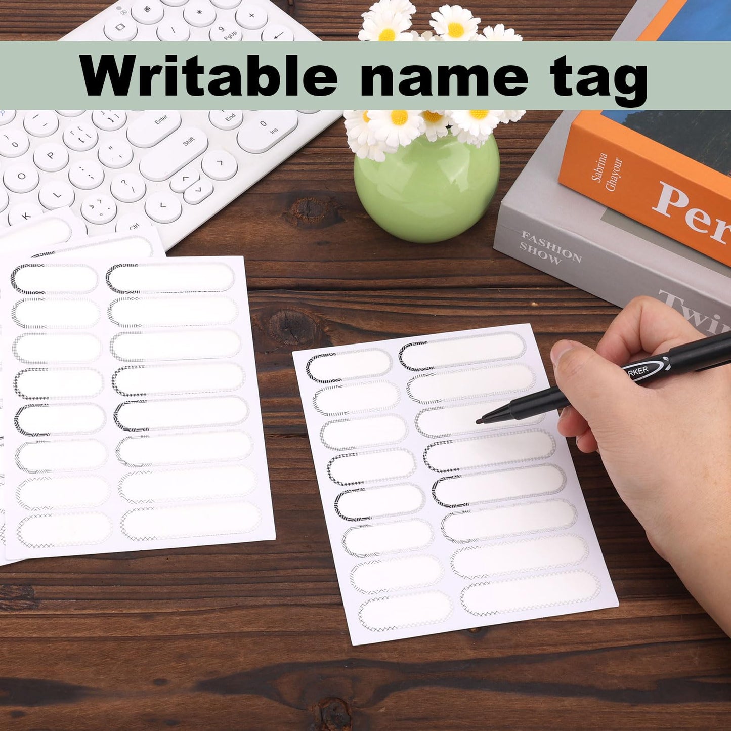 160pcs Water Bottle Labels, Self-Adhesive Bottle Strickers Waterproof Bottle Labels Write-On Kids Name Labels Removable Write-On Stickers for Baby Daycare and Business Office