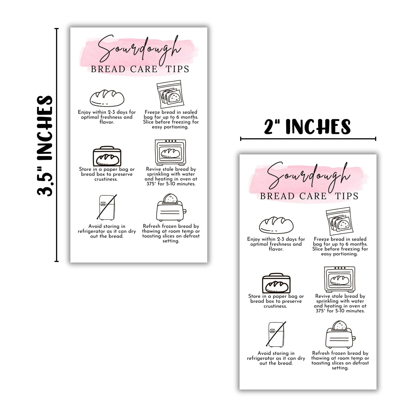 Sourdough Bread Care Instruction Cards | 50pk 2x3.5” Storage Bakery Starter Client Packaging Cinnamon Roll Labels Tips Store Labels Stickers