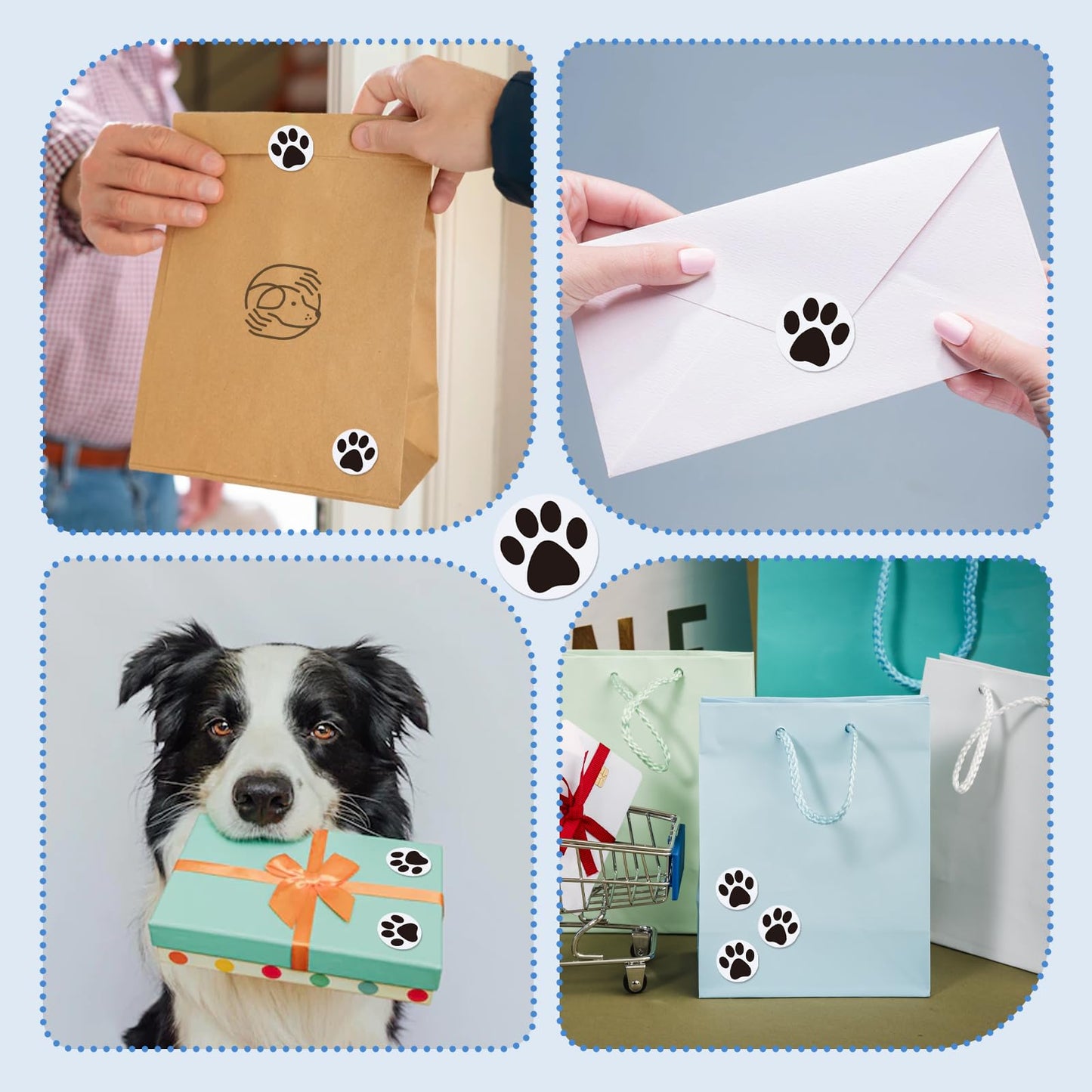 500 Pcs Paw Print Sticker, 1" Dog Cat Paw Sticker Small Puppy Patrol Print Label Roll Cute Self-Adhesive (Black) Black