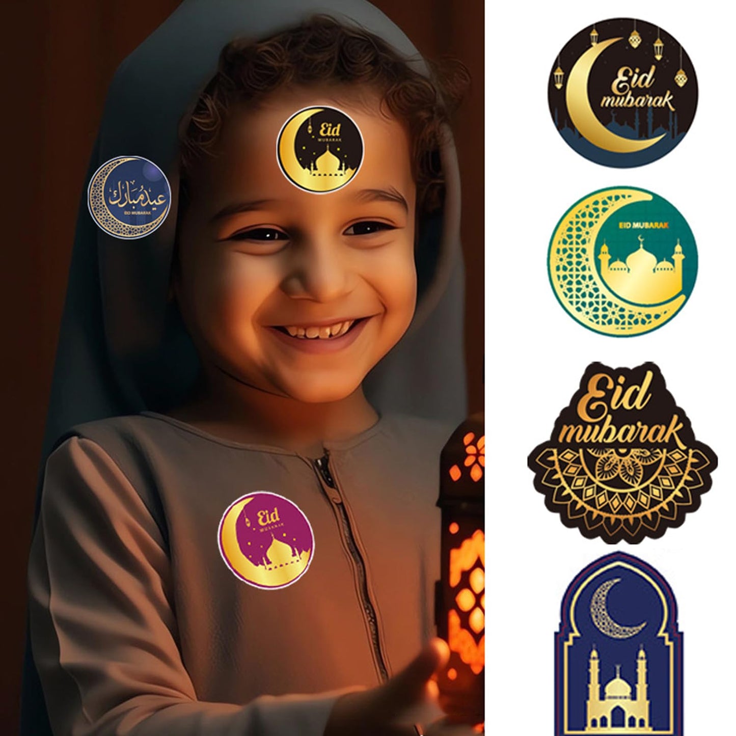 76 Pcs Ramadan Stickers - Happy Eid al-Fitr Stickers, Self-Adhesive & Waterproof Star Moon Labels for Greeting Cards, Laptops, Bottles, Eid Party Decoration - Festive Islamic Decor Supplies
