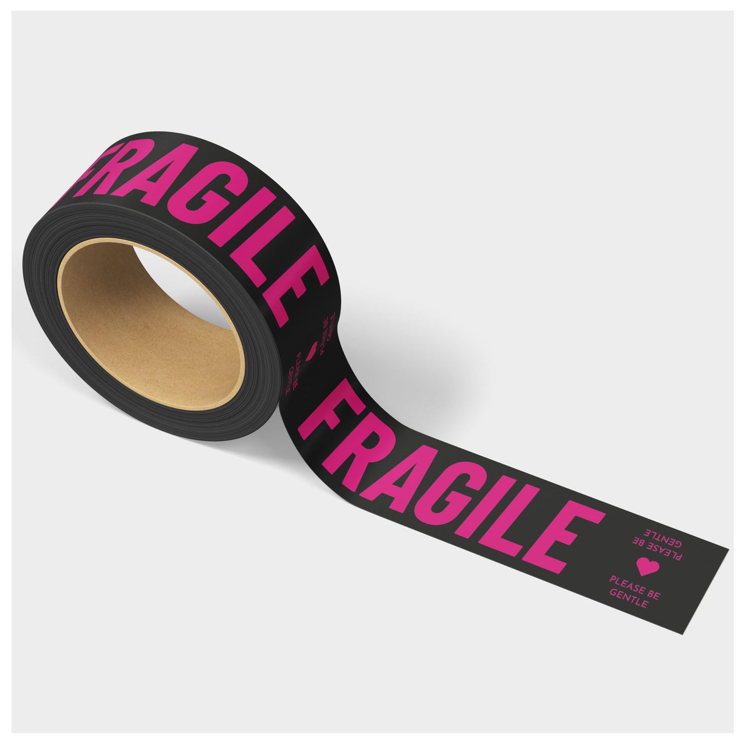 Fragile Packing Tape, Please Be Gentle, Pink Black Cute Designer Packaging and Shipping Tape for Small Business - Printed Tape for Moving, 1.88" x 110 Yards (330 feet) Fragile Please Be Gentle - Black/Pink