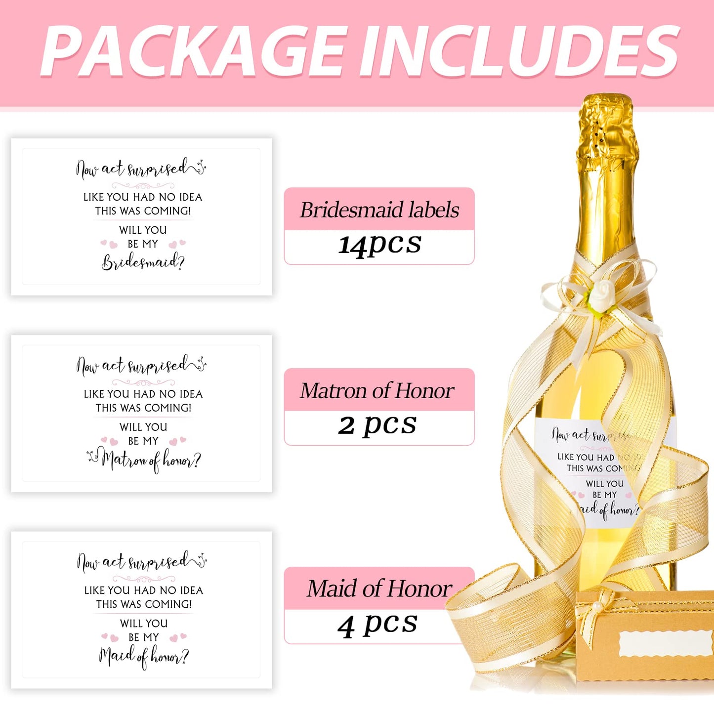 Yexiya 20 Pieces Bridesmaid Sticker for Mini Champagne Bottles - Proposal Ask Wine Labels, Bridal Party Maid of Honor Waterproof Stickers (Will You Be My Bridesmaid)