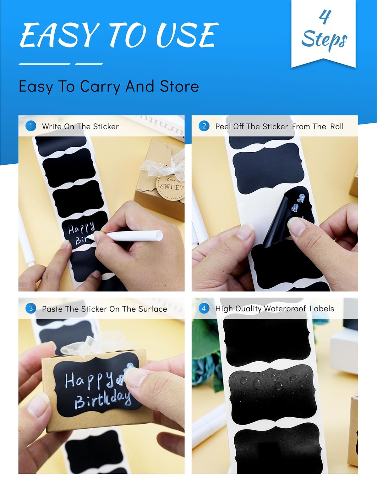 300 PCS Wavy Shape Chalkboard Labels, Erasable Reusable Blackboard Stickers with 2 Liquid Chalk Pens for Jars, Spice, Craft, Home, Kitchen, Parties Decoration, Craft Rooms, Weddings