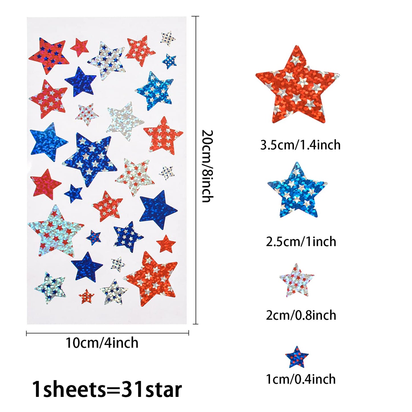 1220 Pieces Patriotic Sticker 4th of July Stars Metallic Red, White & Blue Stars Sticker Patriotic Label Star-Shaped Sticker for 4th of July Independence Day Decor 1220