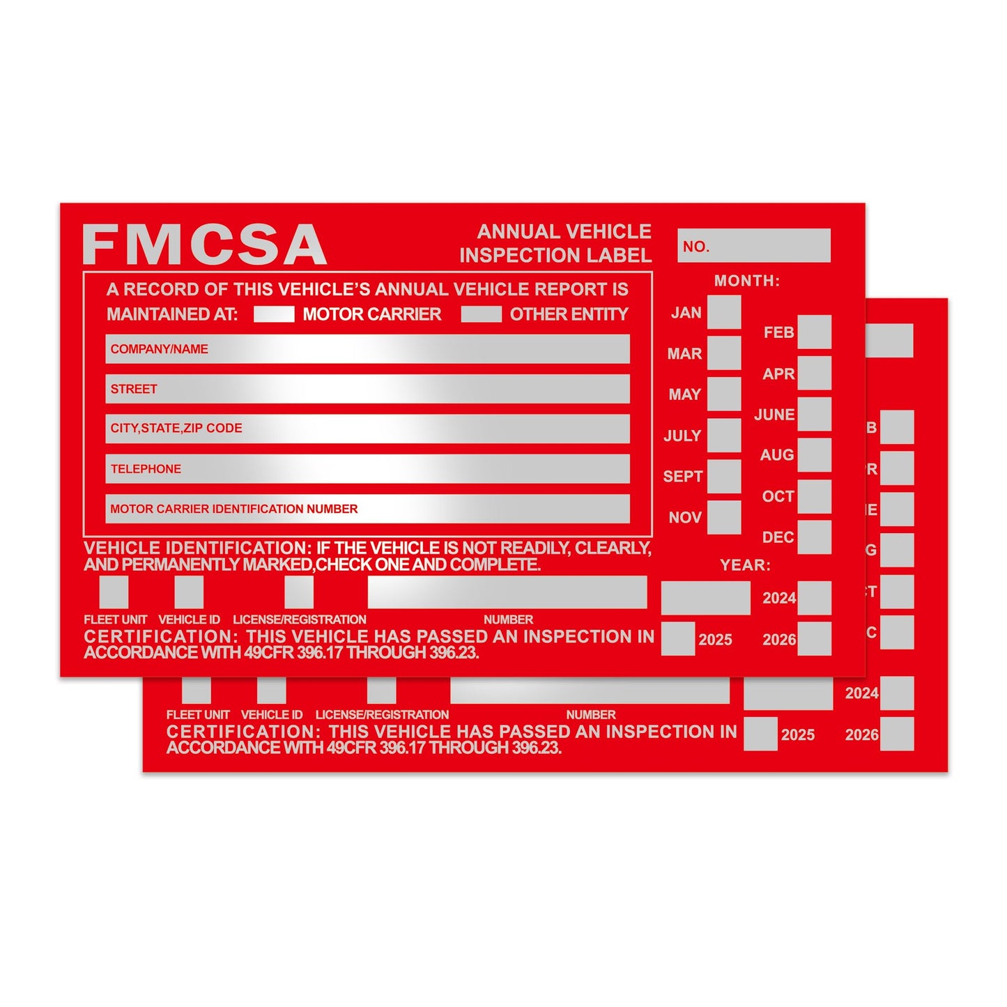 50-Pack Annual Vehicle Inspection Label 1.6 mil Aluminum Red FMCSA Label with Permanent Self Adhesive 6" x 3.5" DOT Compliant 50 Count Red Label