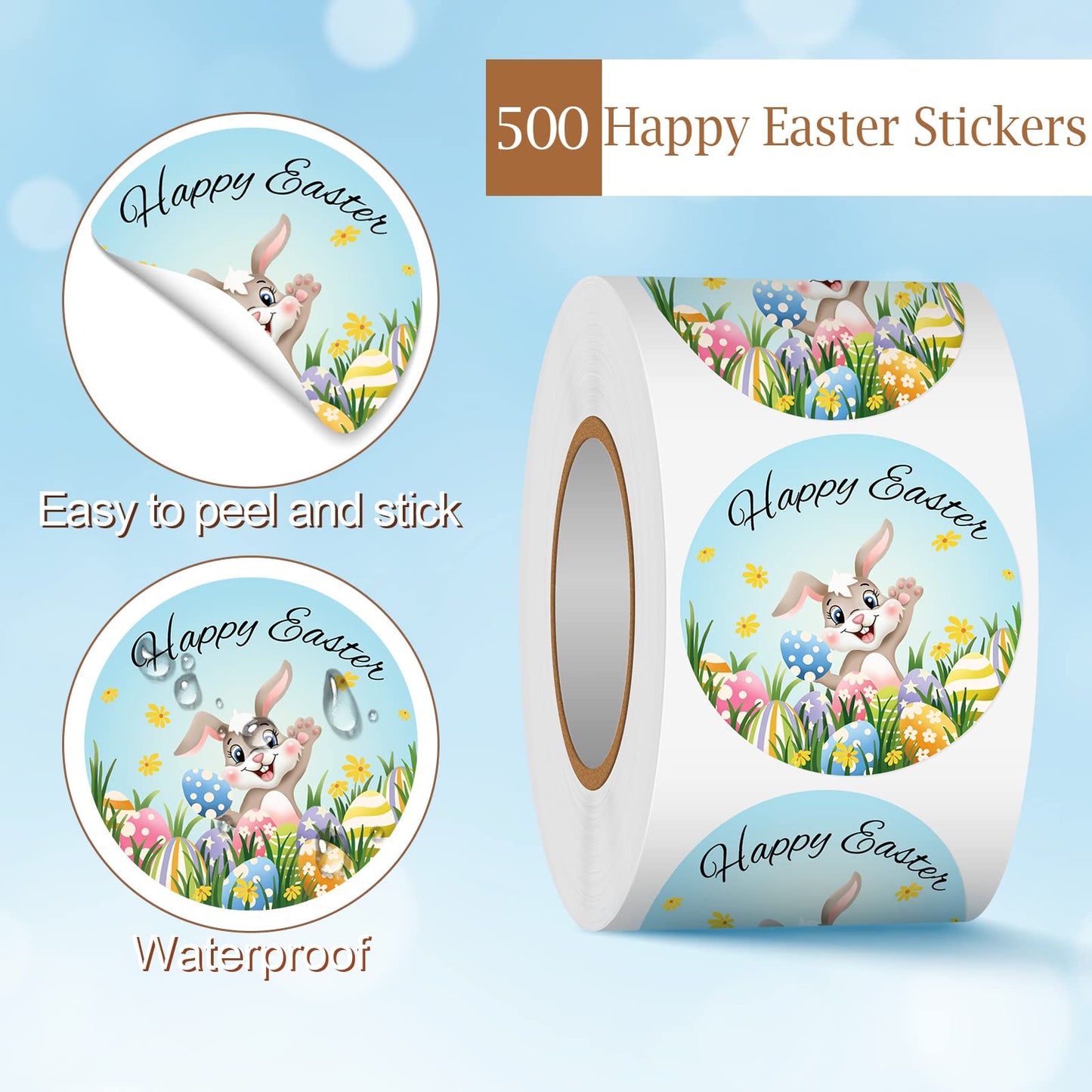 Heyfibro 500 PCS 1.5 Inch Happy Easter Roll Stickers for Small Business, Gift Packing, Cards, Candy Bags, Envelope Seals, Party Supplies (Bunny) Bunny