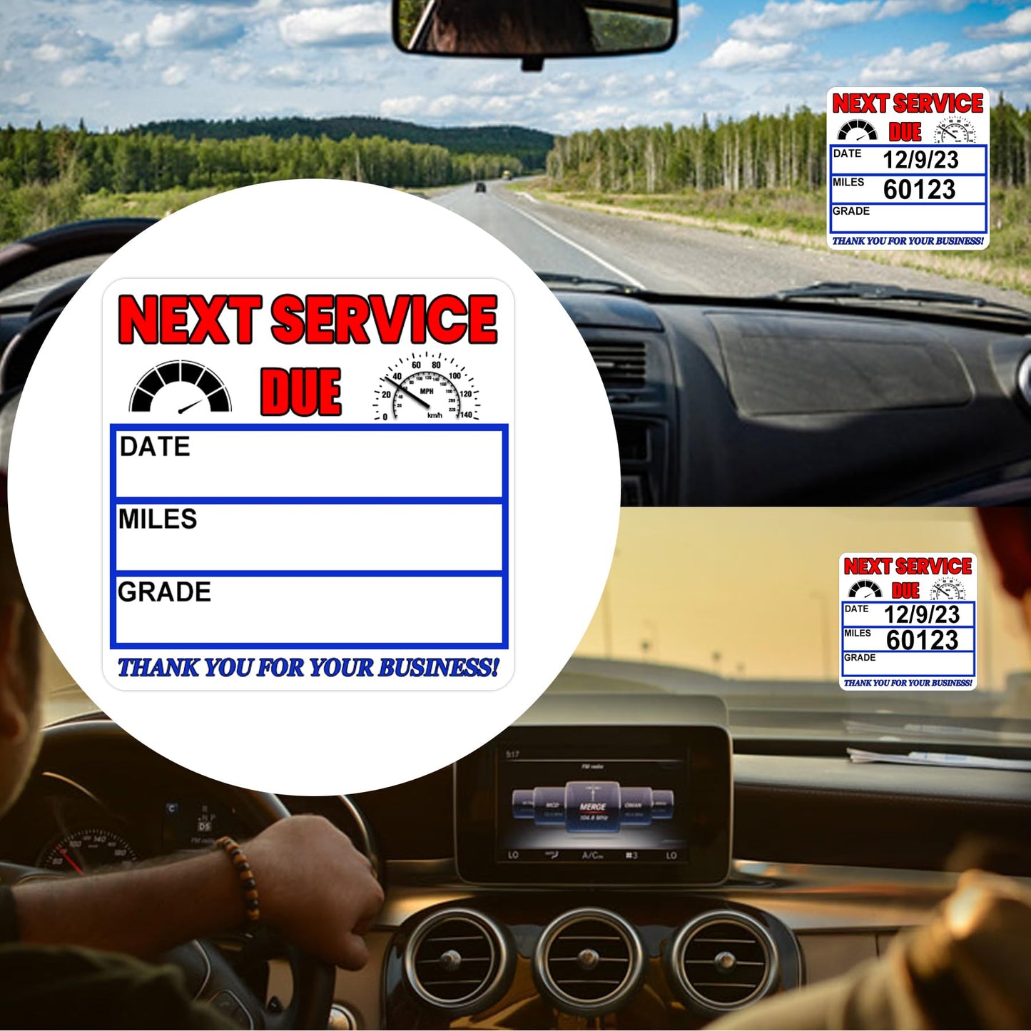 100 Pcs Static Cling Blue Oil Change Stickers 2 x 2 Inch - Service Reminder Labels Auto Maintenance Next Service Due Reminder Stickers Labels for Car Vehicle Windows