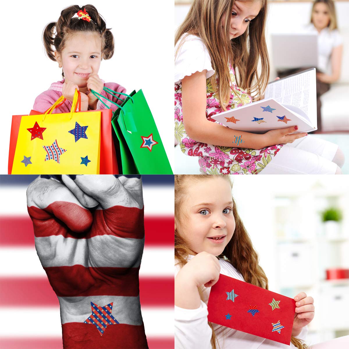 Patriotic Sticker 4th of July Stars Metallic Red, White & Blue Star 80 Pcs