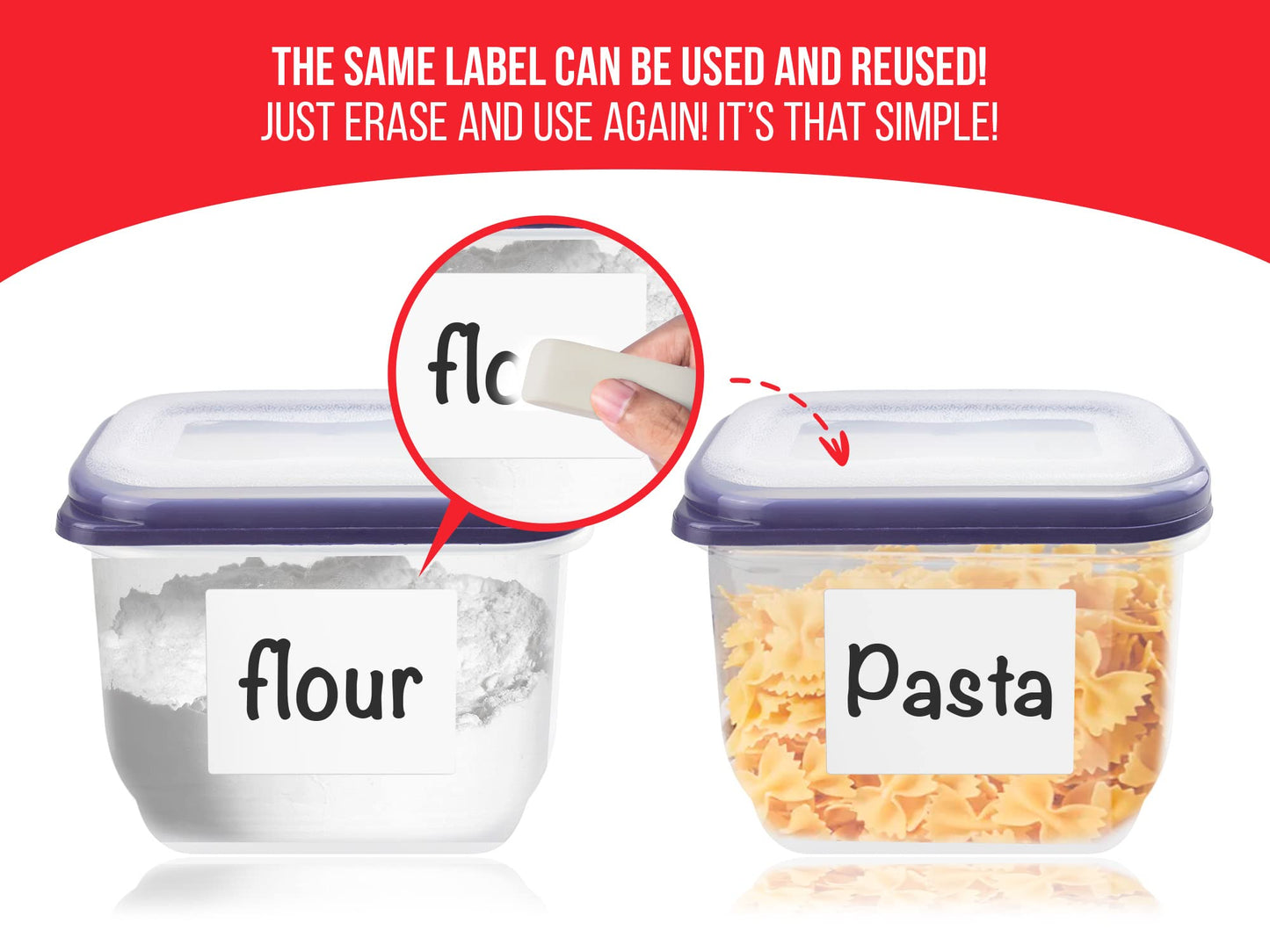 MESS Reusable Kitchen Labels - Erasable, Organizing (3x4) - Fridge & Freezer Safe - White Dry Erase (48) 3x4"