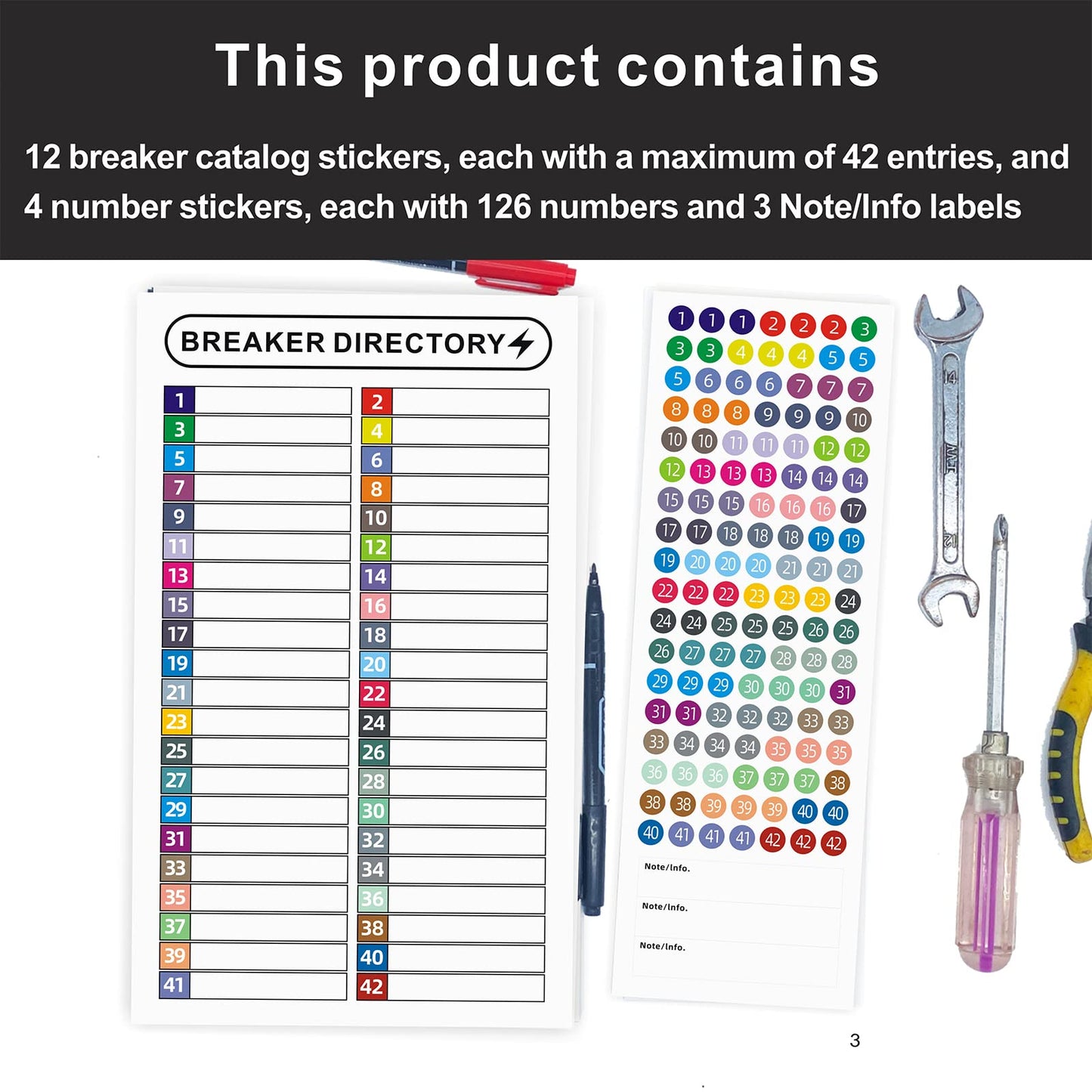 16 Sheets Breaker Panel Labels Electrical Box Sticker Numbers Breaker Panel Labels Electrical Sticker Number Catalog Load Center Adhesive Waterproof Reusable(Mix Colors) Mix Colors