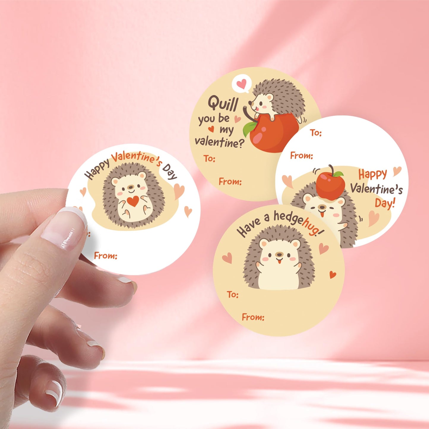 DISTINCTIVS Hedgehog Valentine's Day Stickers, 40 Count, Round Labels, To/From Format, Made in USA