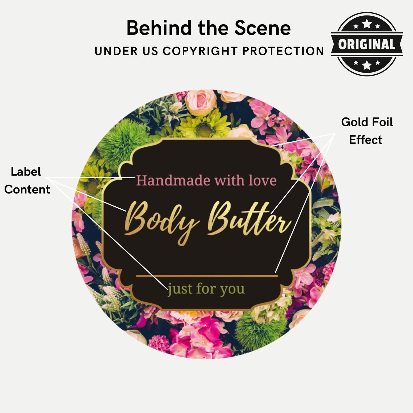 Mobiusea Creation Body Butter Containers Labels Roll | 2 Inch | Gold Foil | 300 pcs Waterproof Stickers for Small Plastic Containers and Jars