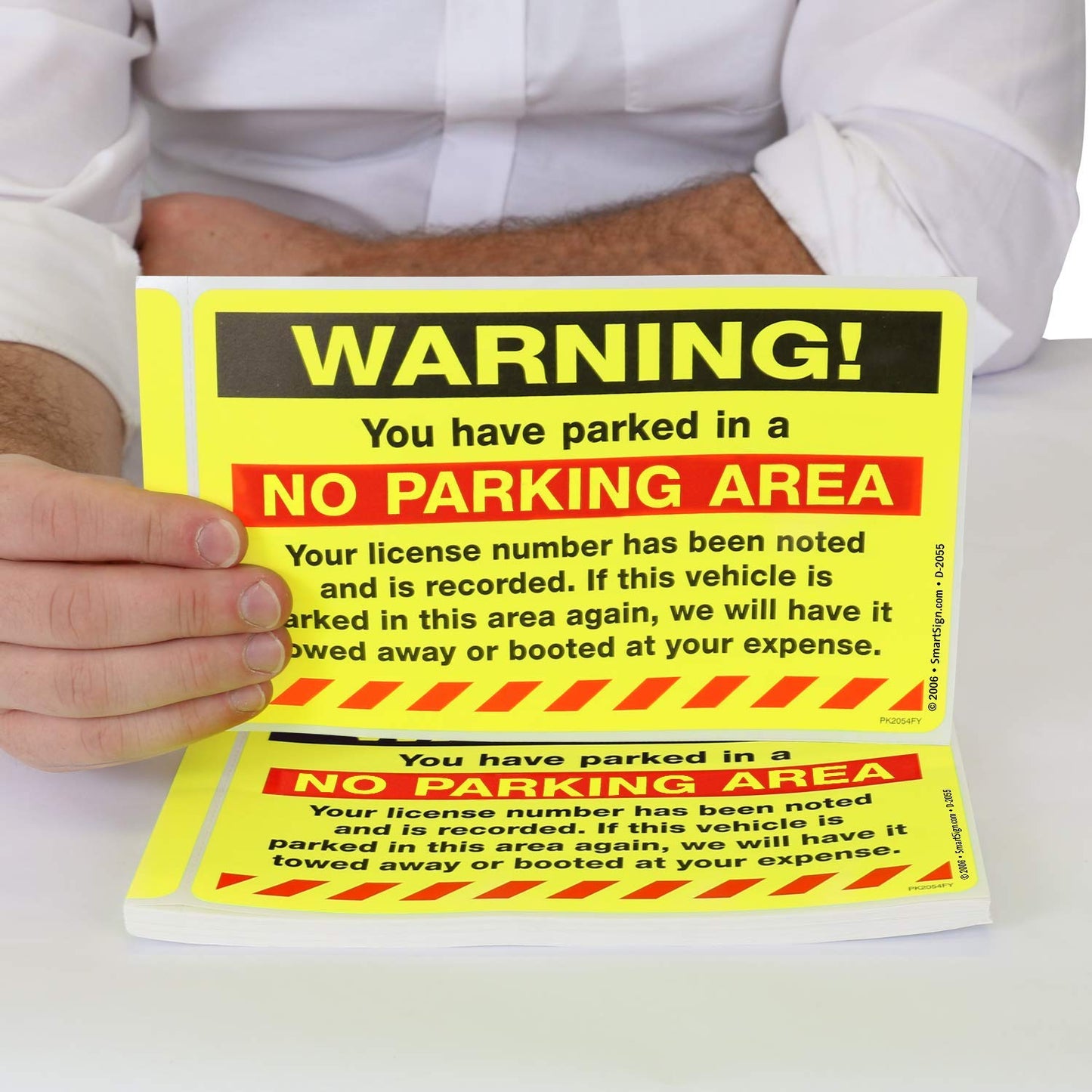 SmartSign 50-Pack "You Have Parked in No Parking Area" Violation Sticker Labels, 5" x 8", License Number Noted Sticker Tickets with Permanent Adhesive, Fluorescent Yellow Pack of 50 Stickers