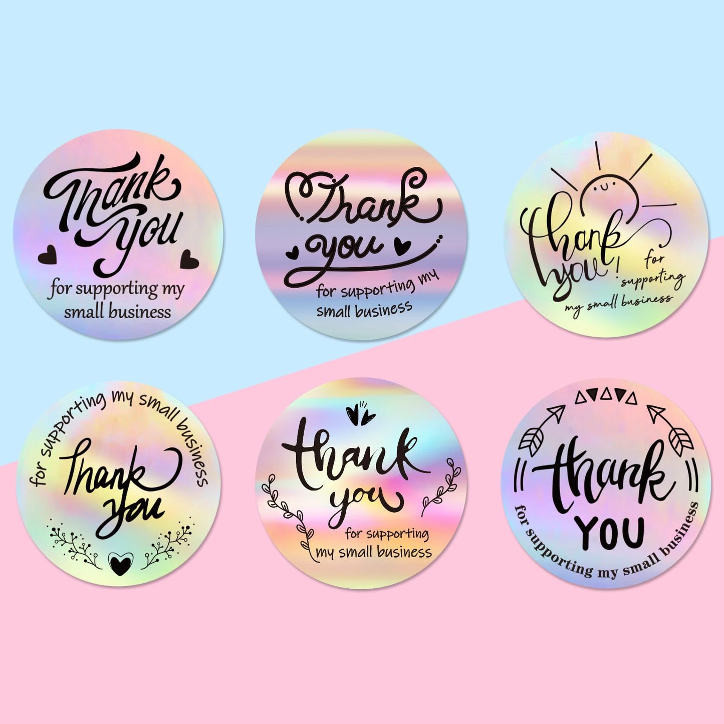 500PCS Thank You Sticker Roll, Holographic Rainbow Self-Adhesive Sticker Labels for Small Business, Gift Wrap, Envelope Closure, 1 inch