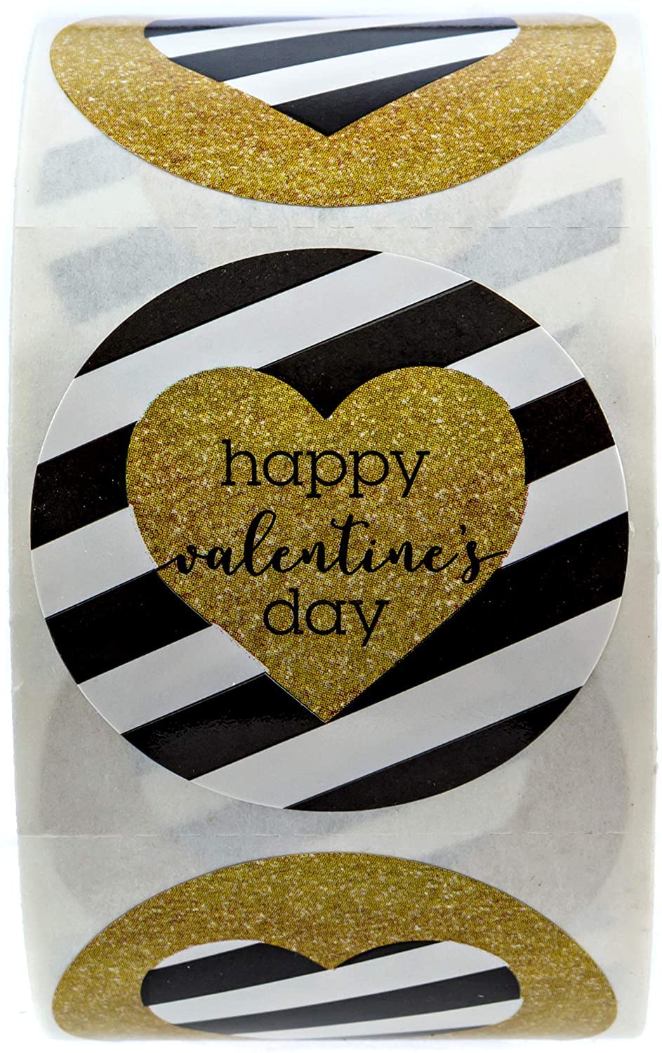 SBLABELS Faux Glitter Happy Valentine's Day Stickers / 1.5" Heart Round Labels / 500 Valentine Stickers Valentine’s Day
