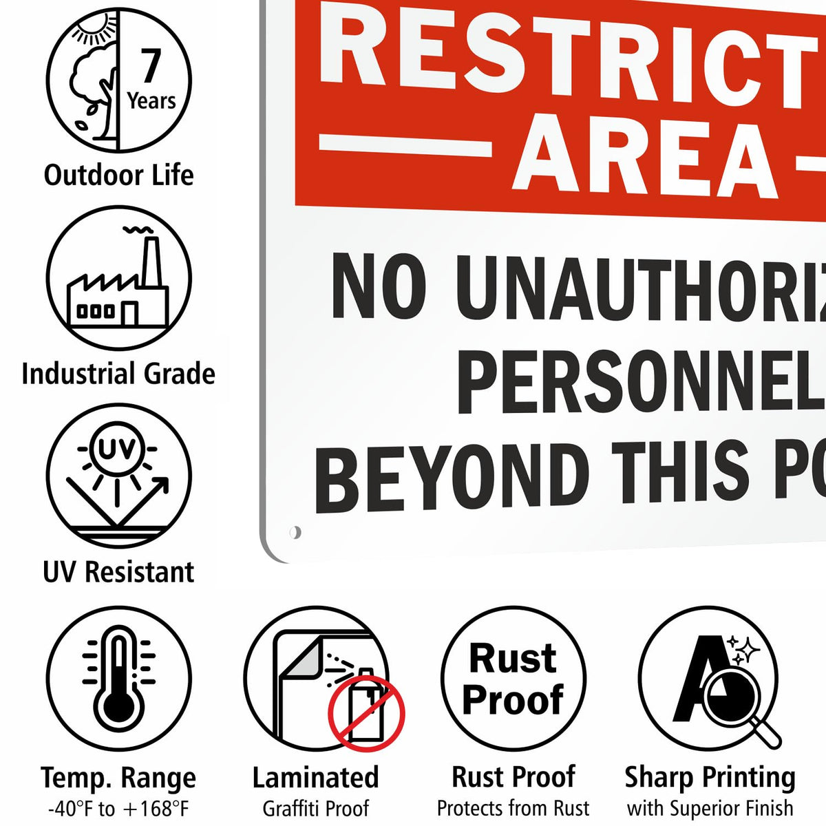 SmartSign - S-0062-AL-14 "Restricted Area - No Unauthorized Personnel Beyond This Point" Sign | 10" x 14" Aluminum Black/Red on White