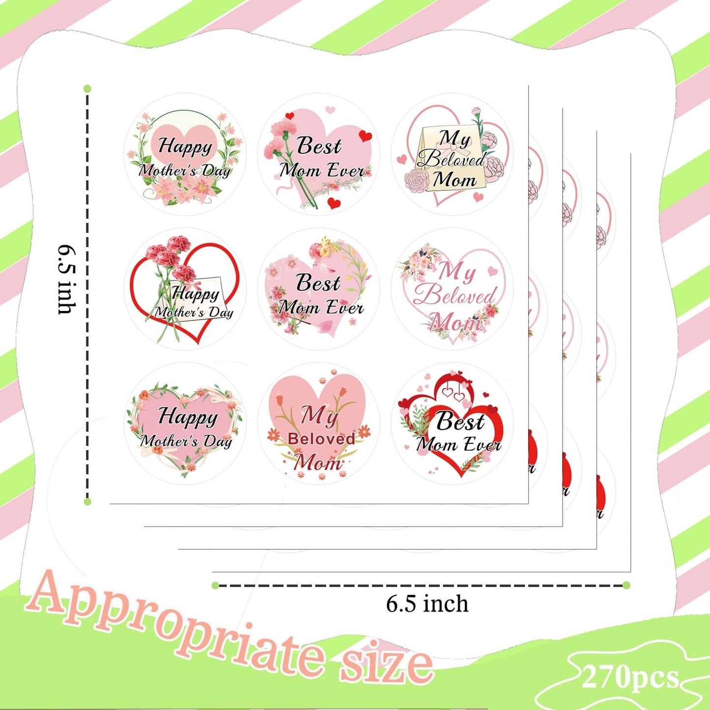 270Pcs 2 Inch Happy Mother's Day Stickers Labels Floral Mother's Day Round Labels Mother's Day Envelope Seals Stickers Best Mom Ever Decal Presents Party Favor Flowers Cookies Decorations ,9 Designs