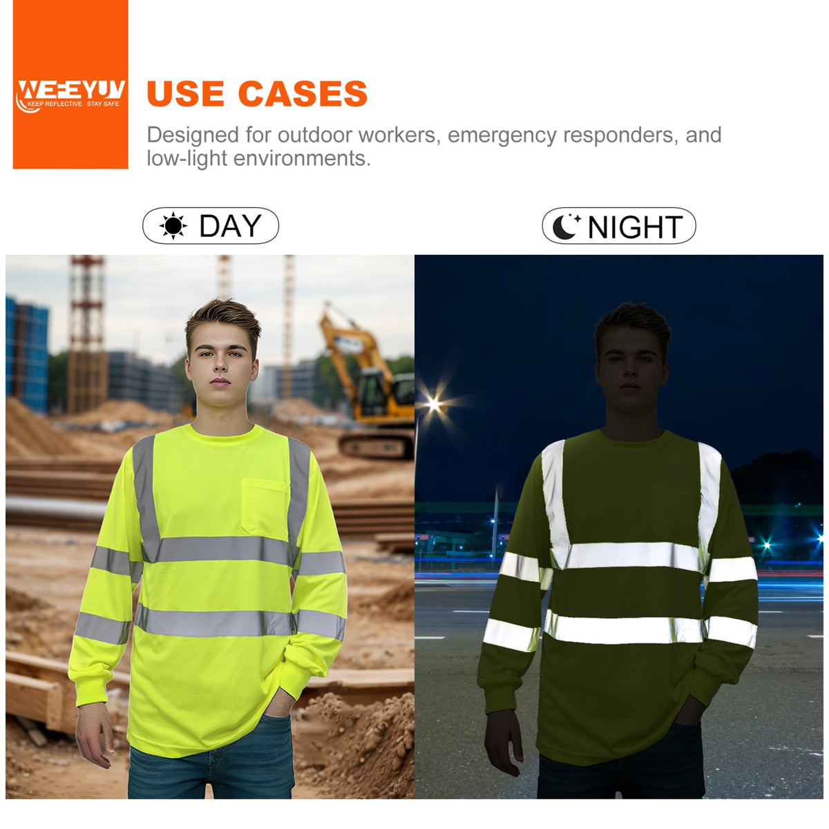 wefeyuv Safety Shirt Long Sleeve High Visibility Reflective Breathable T Shirt for Work Warehouse Construction Class 3 X-Large Yellow