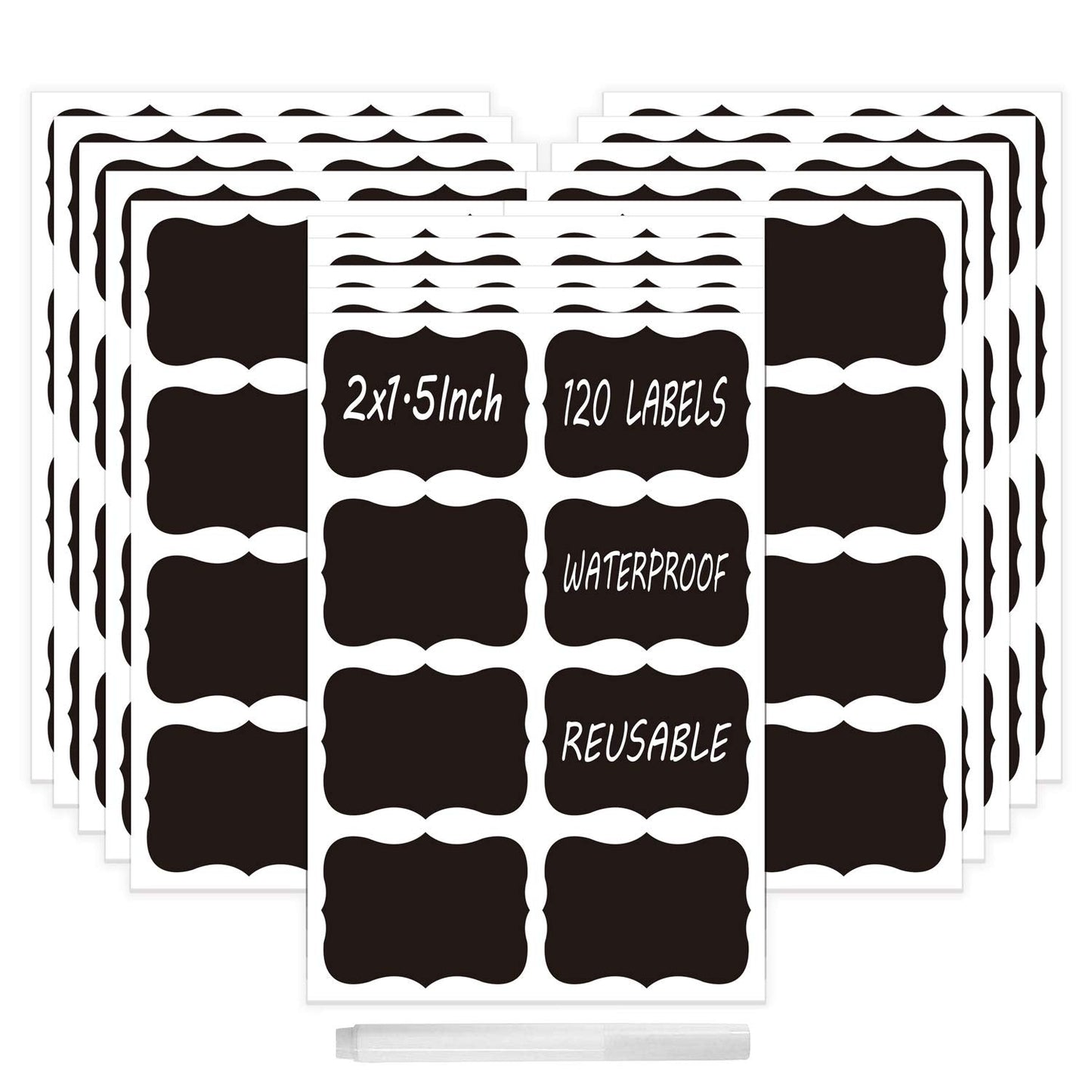 Reusable Waterproof Chalkboard Labels Blackboard Mason Jar Stickers Blackboard Stickers for The Kitchen, Pantry, Mason Jars, Wine Glasses (Black) Black