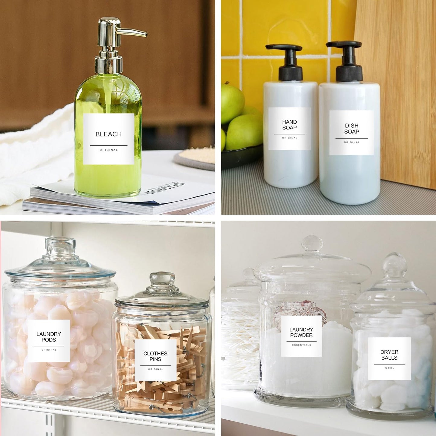 30PCS Laundry Labels for Glass Jars, Minimalist Laundry Labels for Containers, Preprinted Organization Labels for Laundry Room(White)