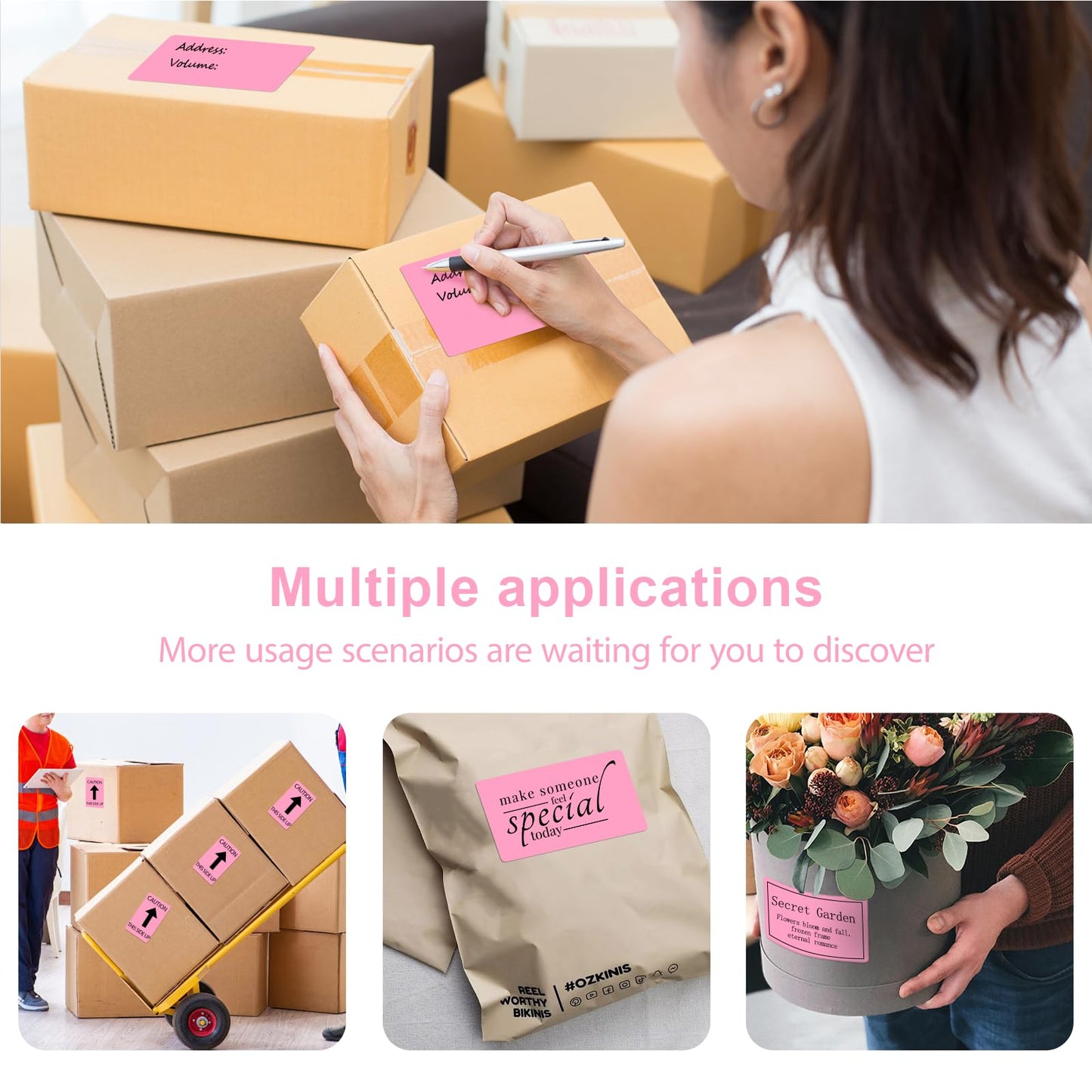 3 X 5 Inch Printable Waterproof Rectangle Color Coding Labels, 300 Per Roll Adhesive Color Coding Stickers for Bar-Codes, Address, Small Business Labeling, Inventory (Pink) Pink