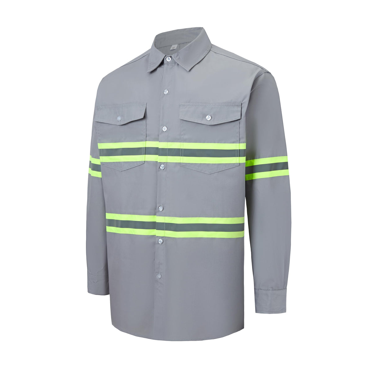 Ousafeve Class 3 Hi Vis Button Up Safety Work Shirts for Men Reflective X-Large Light Gray_long