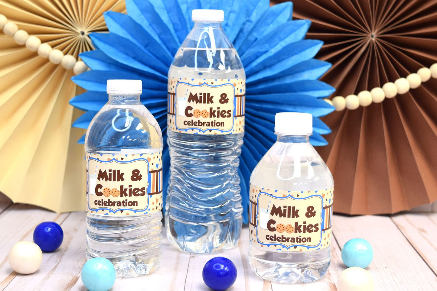 Milk and Cookies Birthday Themed Waterproof Water Bottle Sticker Wrappers 20 Wrap Around Labels Sized 1.75" x 8.5" by AmandaCreation