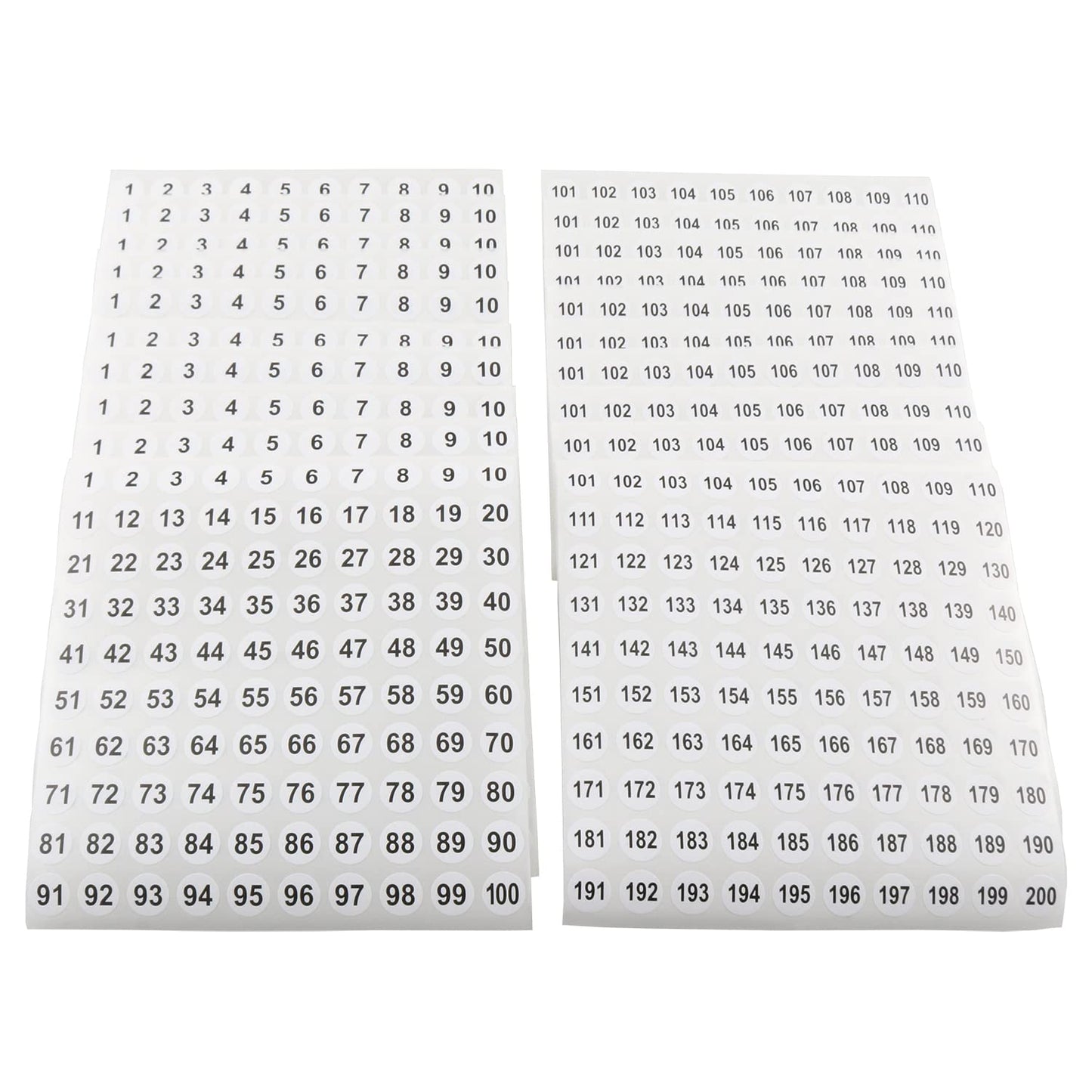 Number Stickers LUORNG 20 Sheets 0.4" 1 to 200 Digital Sticker Circular Self Adhesive Labels Black on White (10 Sheets 1 to 100 and 10 Sheets 101 to 200)