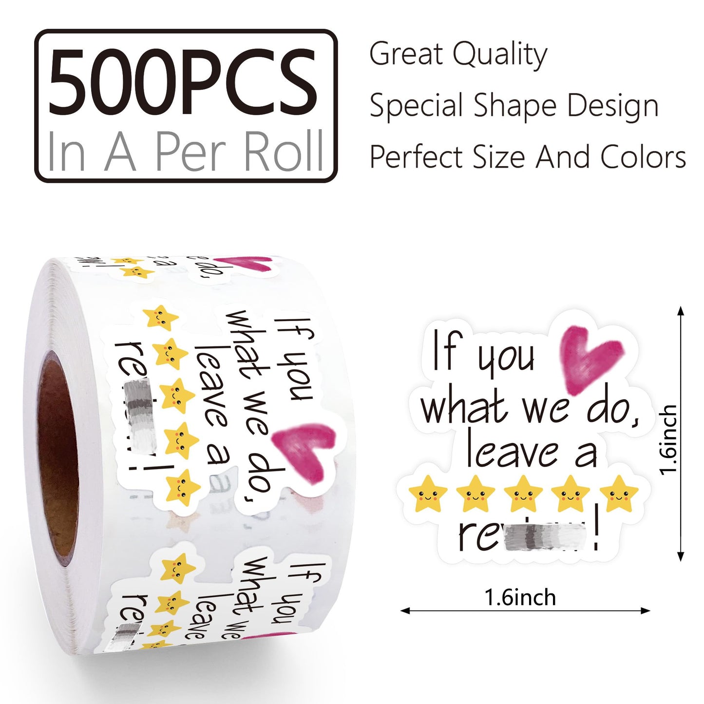 500pcs Leave a Review Roll,Thank You Business & Handmade Stickers,Happy Mail & Review Stickers