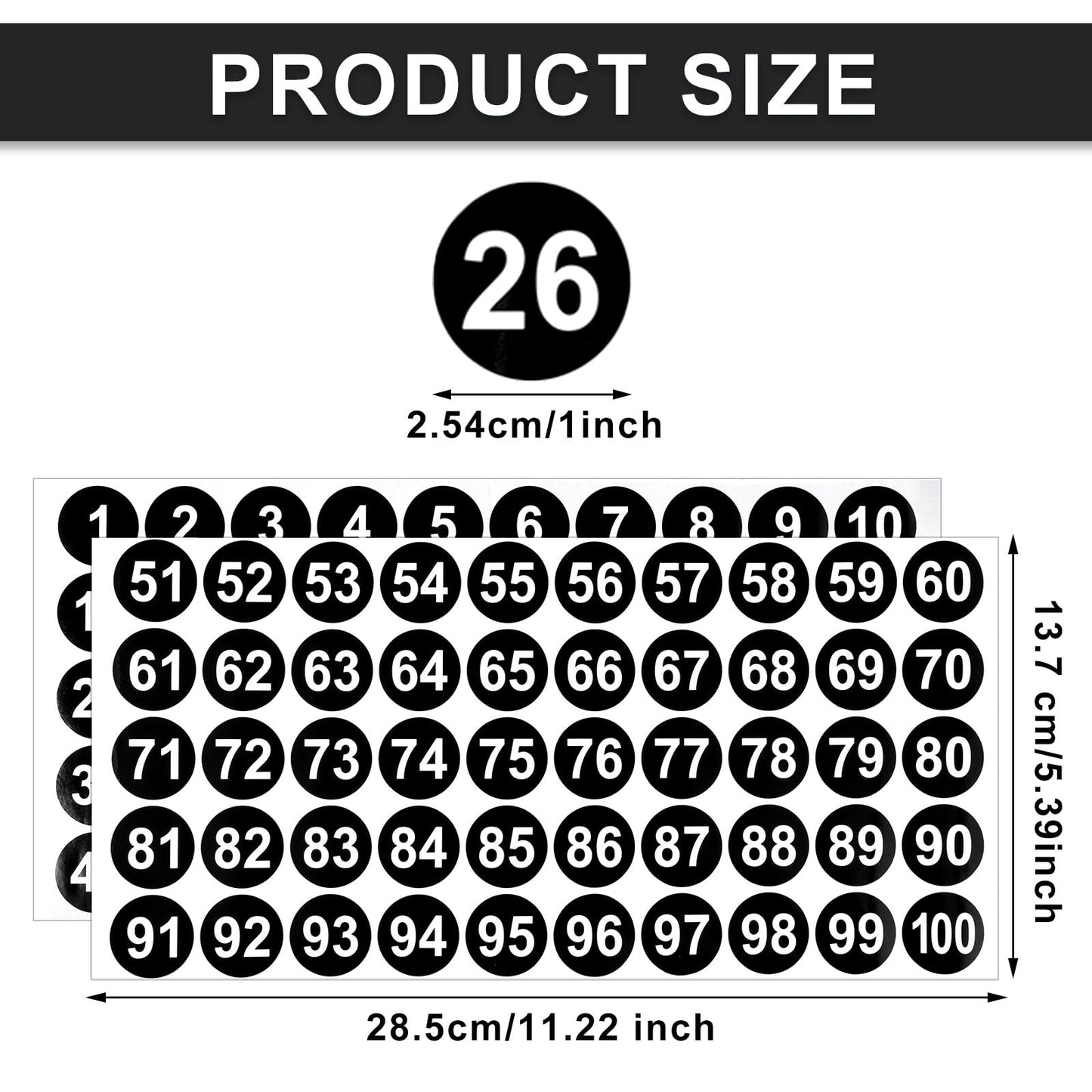 Ouligay 10 Sheets Small Number Stickers 1-100,Self Adhesive Consecutive Number Labels,Numbered Stickers,Waterproof for Office Kitchen Water Cup Marking, Classification(Black 1 Inch)