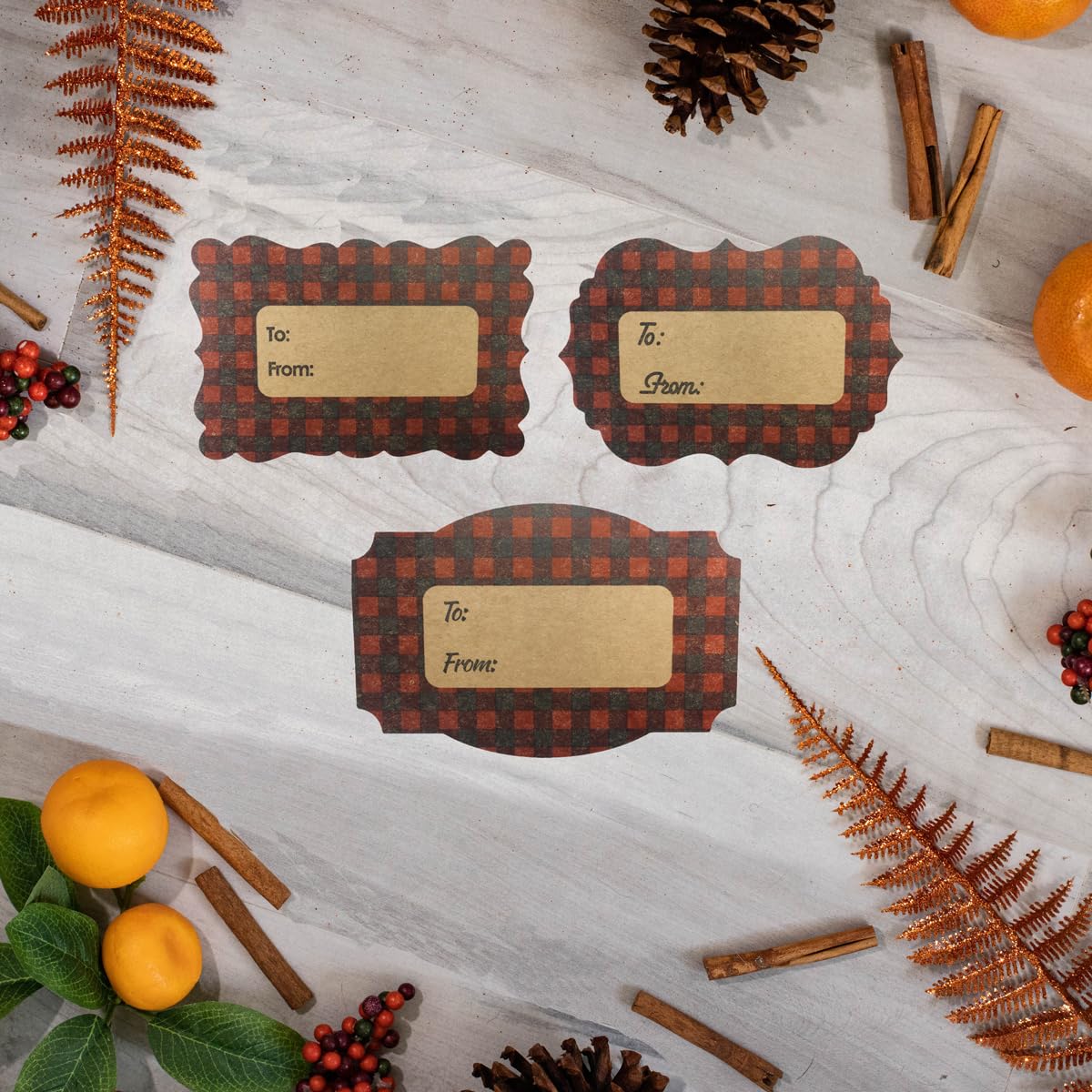 Red Buffalo Plaid Natural Kraft Gift Tags Holiday Present Stickers 2 x 3 Inch 100 Total Labels Red Plaid