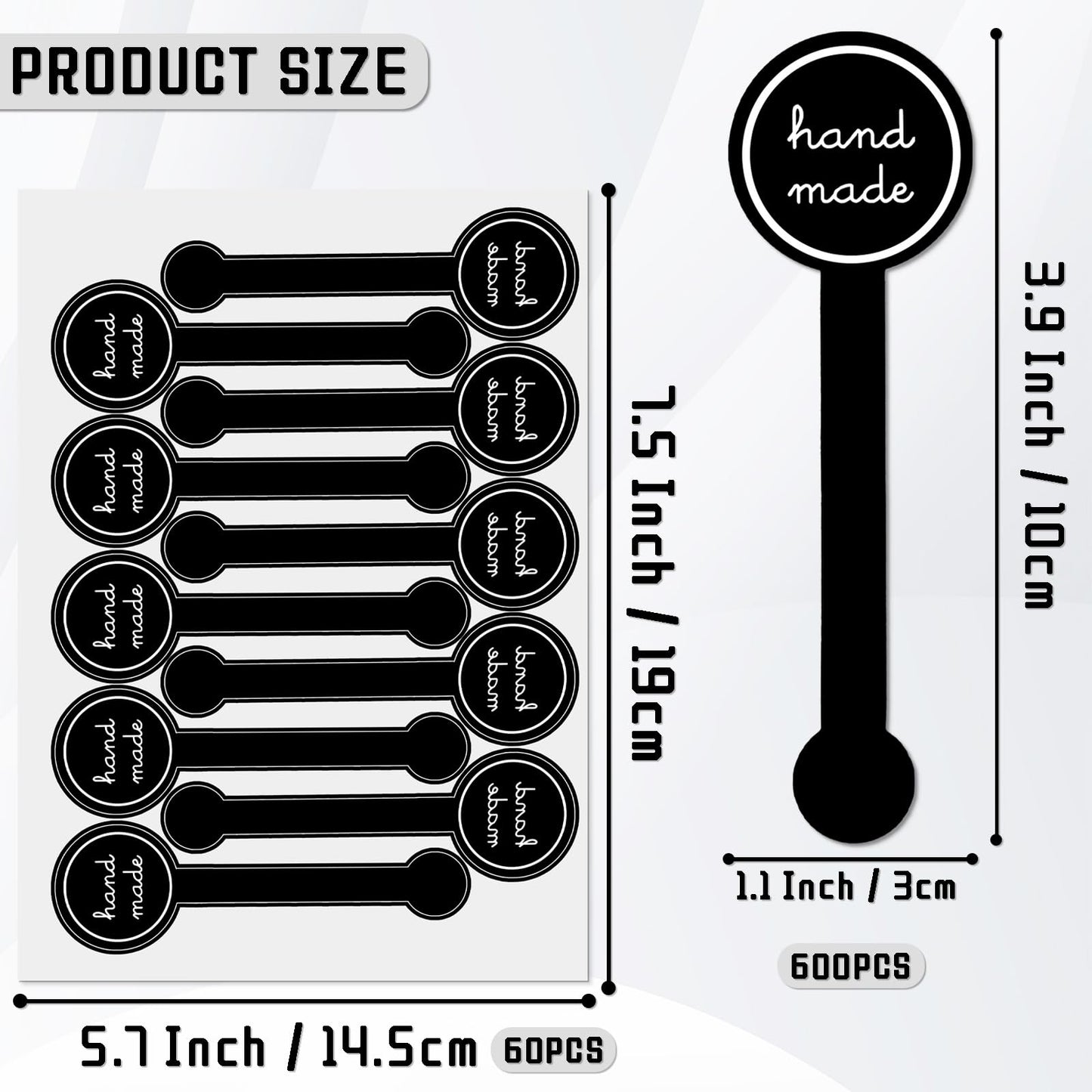 600Pcs Handmade Food Baking Seal Stickers, Black Striped Long Label, Self-Adhesive Goods Sealing Labels Sticker for Cookie Candies,Bakery Cake,Biscuit (Black)