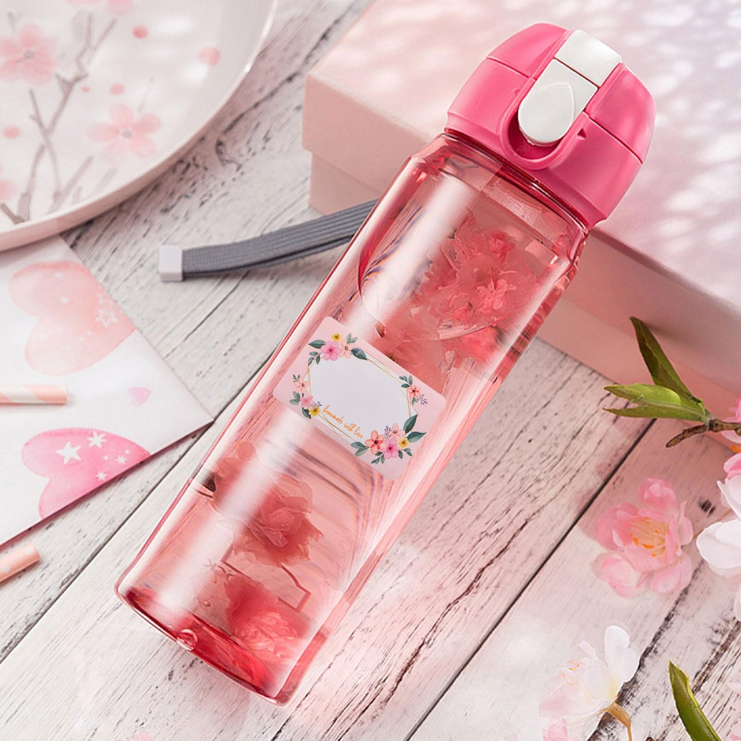 500 Pcs Blank Flower Label Stickers, Oil Resistant Label Decals Stickers Floral Frame Label Stickers for Jars Lids Pantry Mason Canning Spice Bottle Greeting Cards Envelopes Decoration