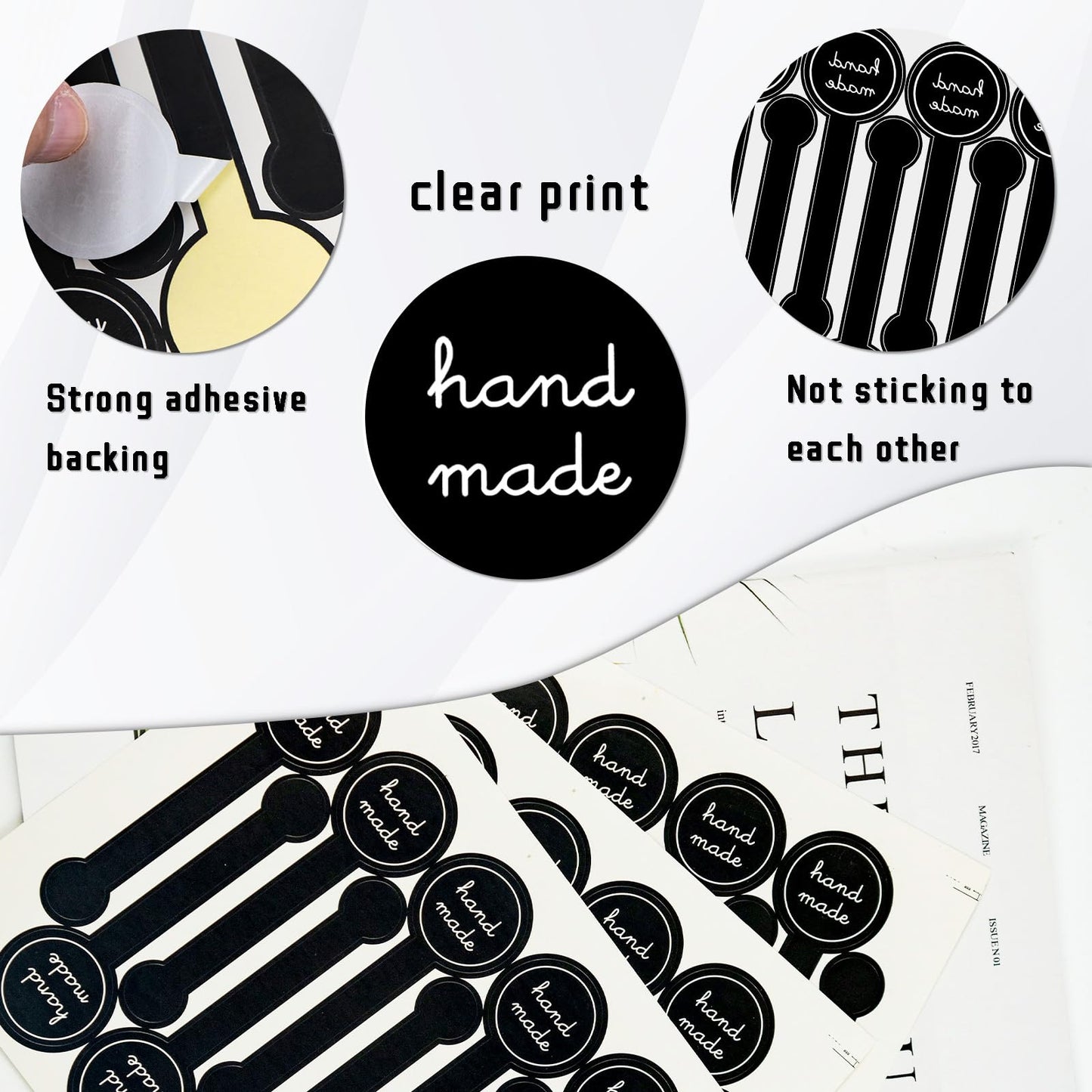 600Pcs Handmade Food Baking Seal Stickers, Black Striped Long Label, Self-Adhesive Goods Sealing Labels Sticker for Cookie Candies,Bakery Cake,Biscuit (Black)