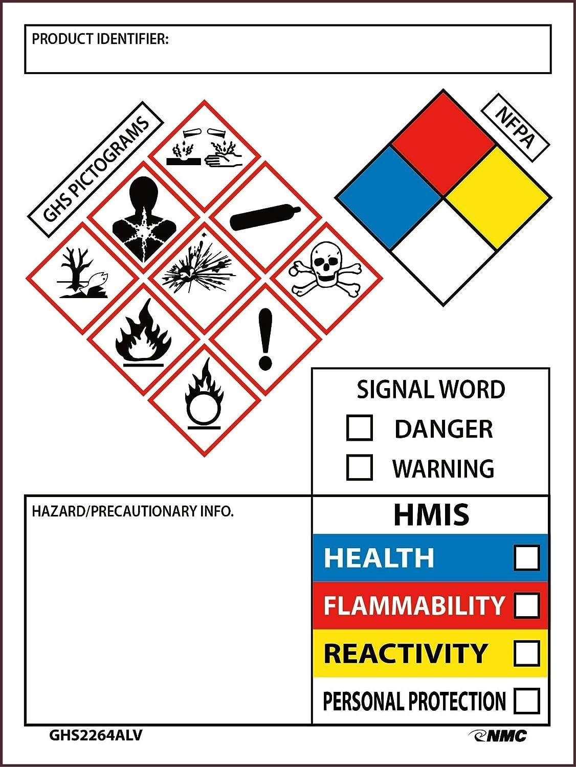 NMC - GHS2264ALV50 4" x 3" GHS Secondary Container Label, 4.0" H x 1.0" L 4.0"H x 1.0"L