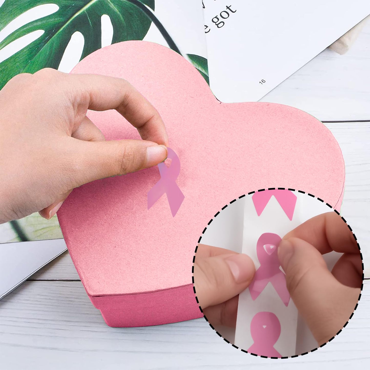 WANDIC 0.75 * 1.28in Pink Ribbon Awareness Sticker, 500 PCS Breast Cancer Awareness Stickers Adhesive Label Roll for Public Charity Fundraiser Events