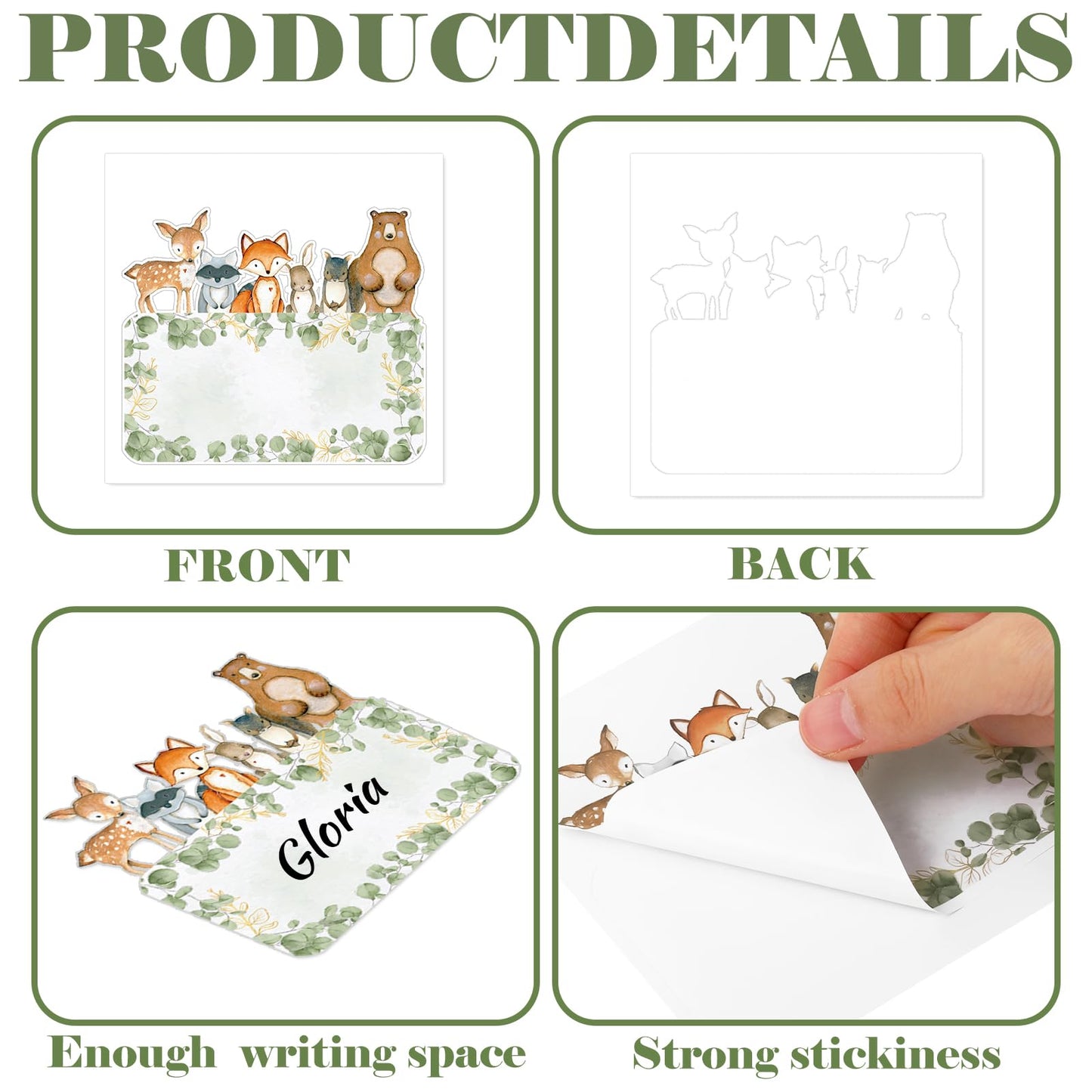 Whaline 54Pcs Woodland Animal Name Tag Stickers Jungle Animal Self Adhesive Decals Blank Name Labels for Home Classroom Office