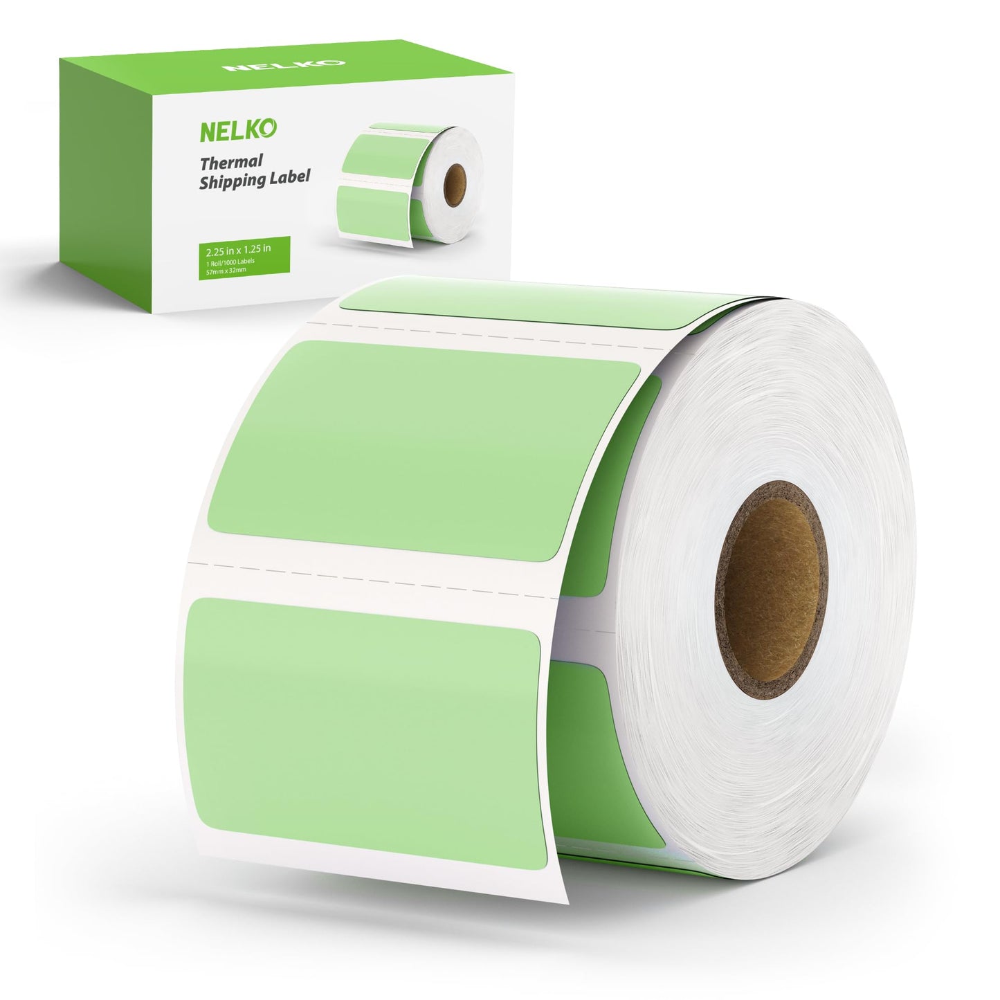 Nelko Genuine 2.25 x 1.25 Direct Thermal Labels, Green Thermal Printer Labels for Thank You Stickers, Self-Adhesive Address Shipping Thermal Label Stickers, 1 Roll,1000 Labels