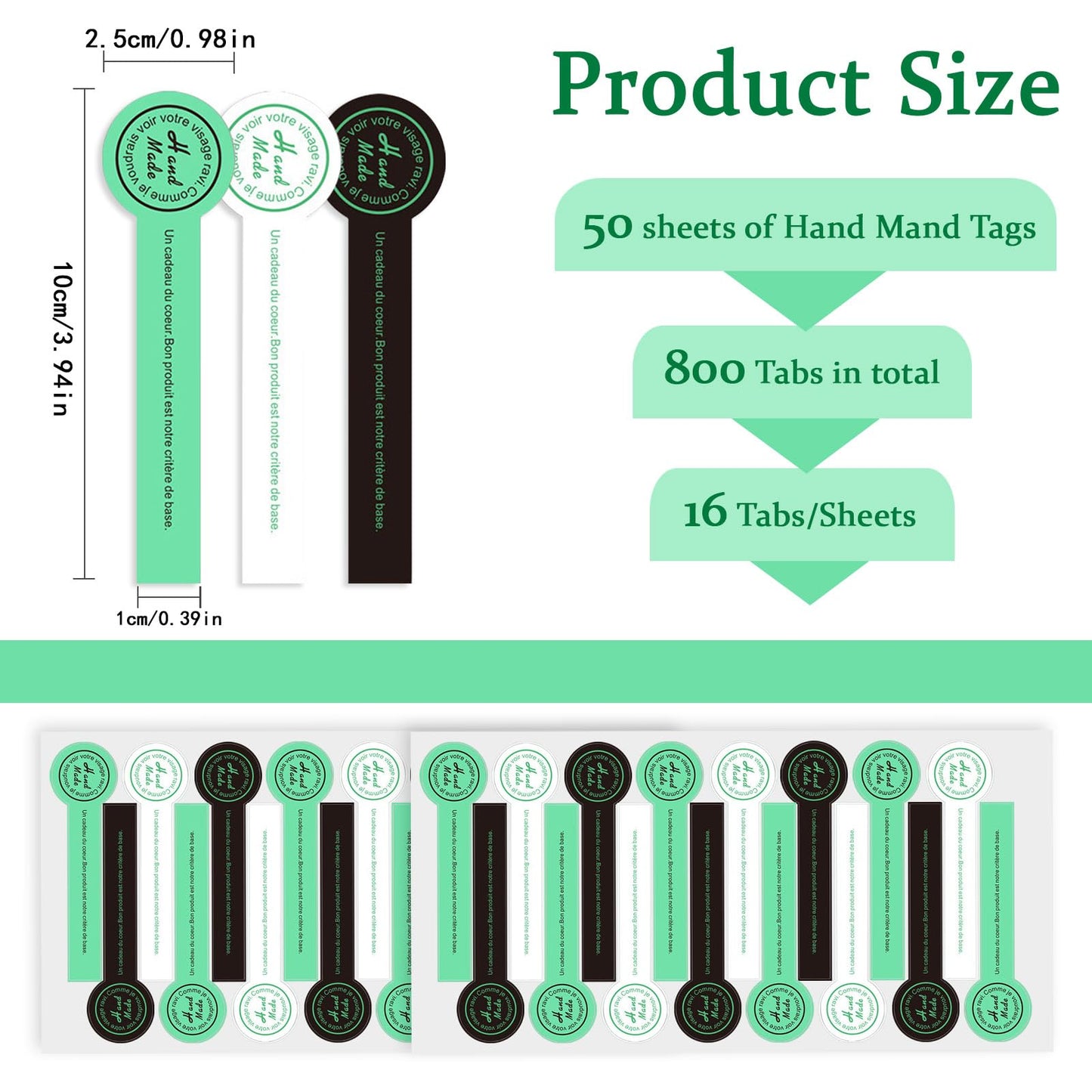 800pcs Handmade Food Baking Seal Stickers, Black Green White Self Adhesive Bakery Stickers, 3.9in Long Strip Tamper-Proof Packaging Sealing Labels for Lollipop Cake Cookie Bread Black Green White(800pcs-3.9in Long)