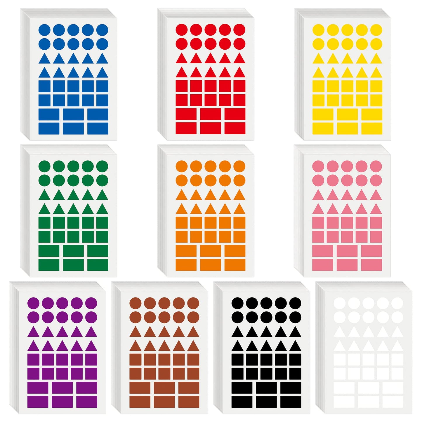 3600 Pcs Multi-Shaped Color Coding Stickers - 10 Colors Dot Triangle Square Rectangle Labels Multi-shaped-3600