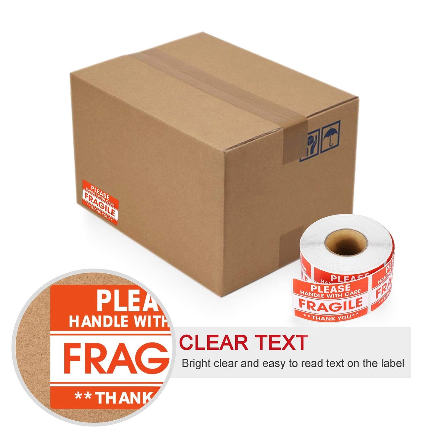 Methdic 2"x 3" Fragile Stickers 500 Labels Per Roll Strong Adhesive (Handle with Care,Do Not Drop,Thank You) Labels for Shipping and Moving 2" x 3" | 500 Labels
