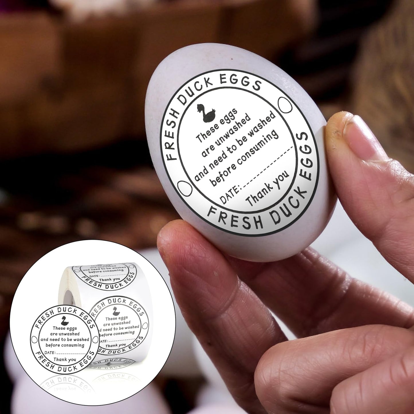 500pcs Unwashed Duck Egg Carton Labels, 2in Round Farm Fresh Egg Carton Stickers with Collection Date Self-Adhesive Egg Packaging Labeling