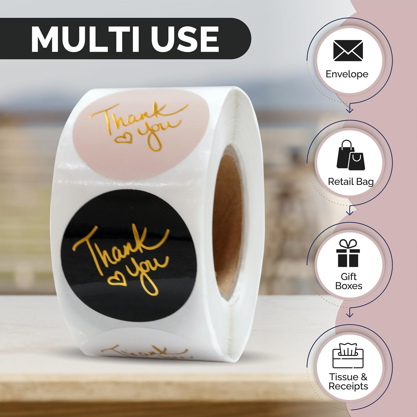 500 Thank You Stickers – 1.5 Inch Round Multicolor with Gold Foil – 4 Elegant Designs (Black, White, Pink, Navy) – Self-Adhesive Labels for Small Business Packaging, Orders, Envelopes, Boxes Classic 1.5 Inch (500)