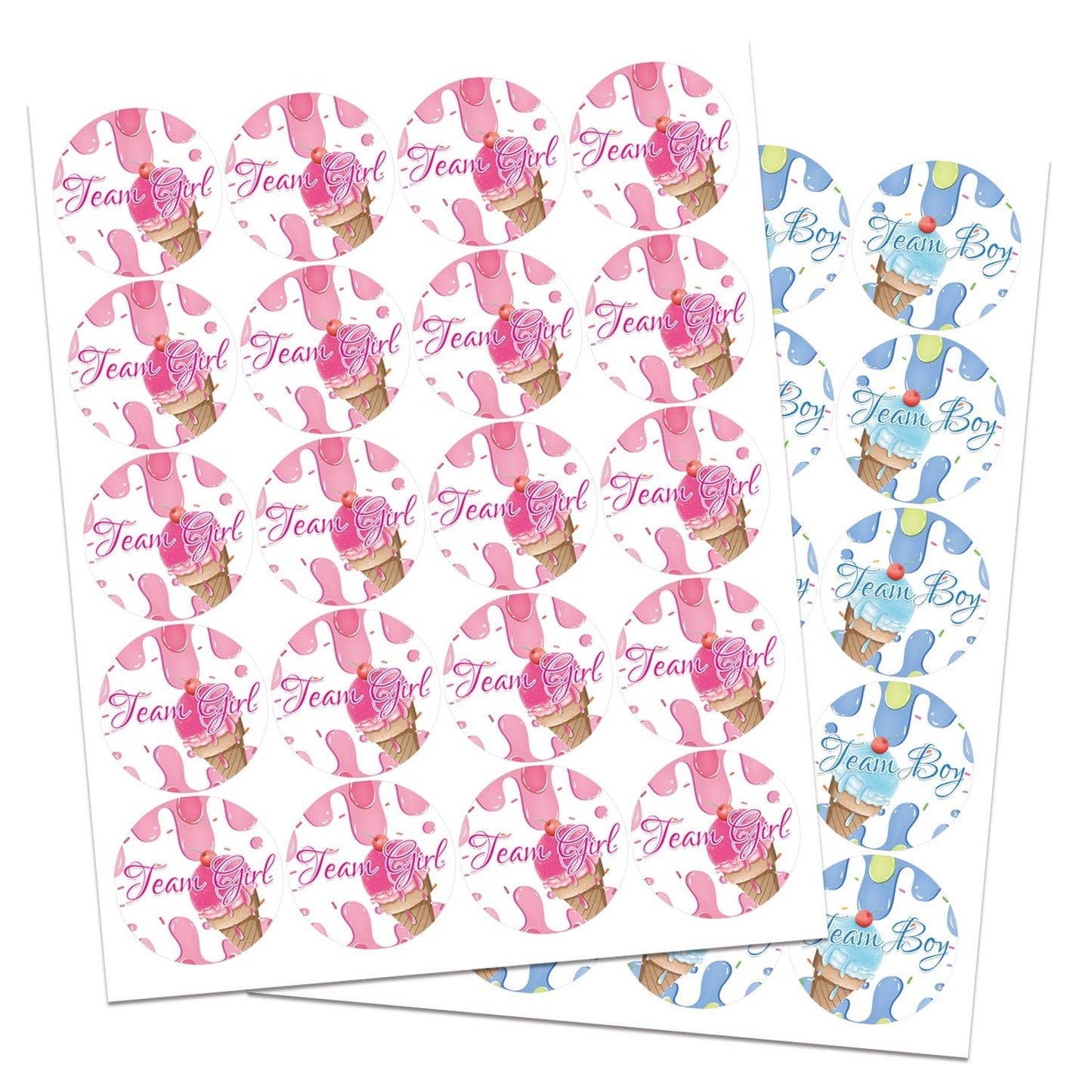 120pcs Ice Cream Gender Team Boy or Girl Labels Stickers Pink and Blue Gender Party Games Stickers for Baby Shower Birthday Party