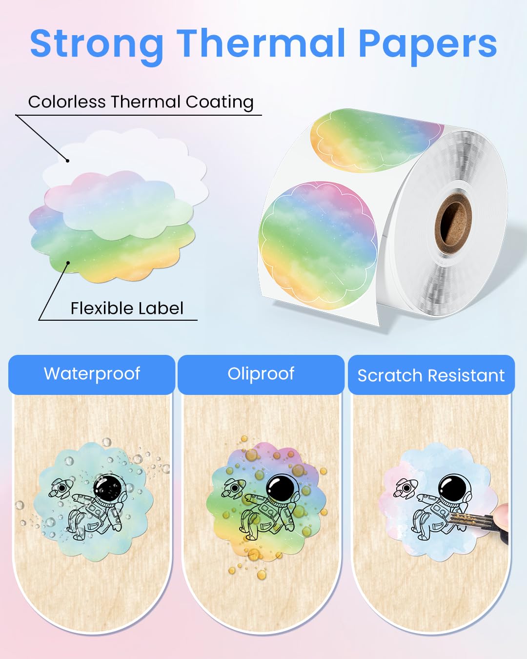 Phomemo Thermal Labels- 3 Rolls Gradient Color M110 Labels for M110/M220/M221/M120/M200,1.96"x1.96"(50x50mm) 140 Labels, for Small Business/Home Use, Barcode Labels, Address Labels, Logo Labels