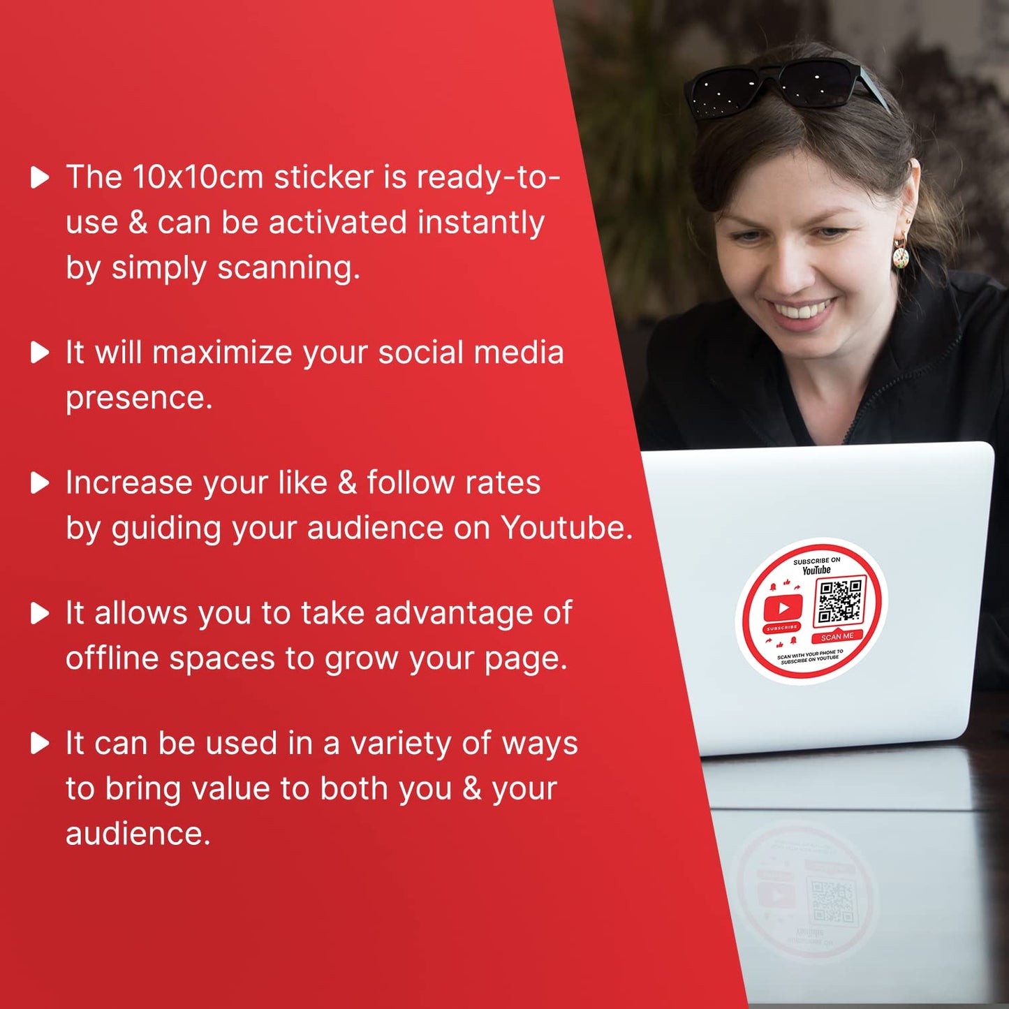 SCAN ME | YouTube QR Code Stickers | Ready to Be Activated Instantly with Your YouTube URL for Viewers to Subscribe | Pack of (3)
