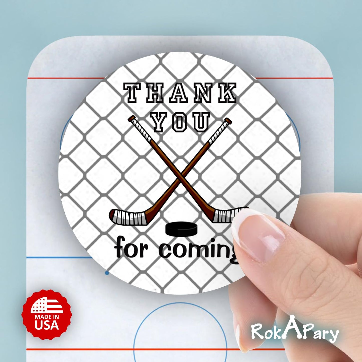 40 Thank You Hockey Labels, 2 Inch Big Round Glossy Stickers, Great Stickers for Birthday Party, Baby Shower, Wedding, Graduation, or Any Family Sports Event Decorations, Made in USA