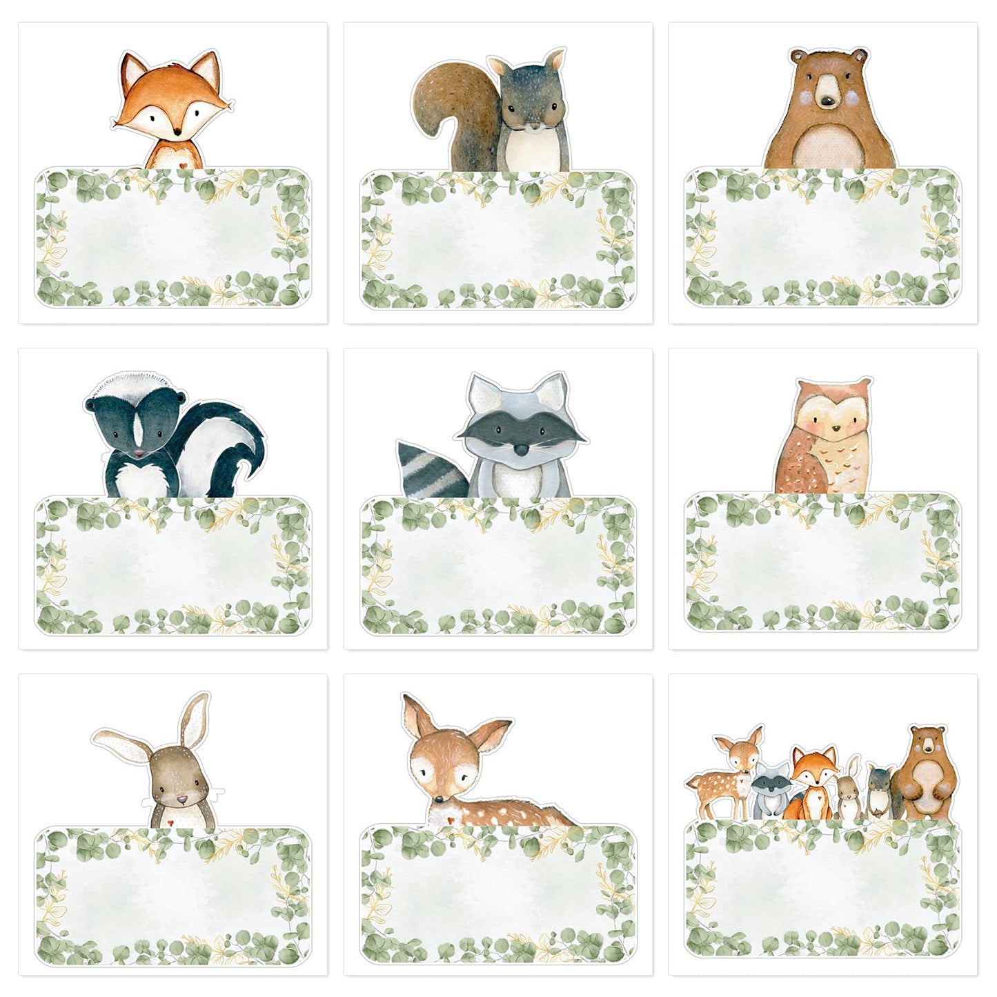 Whaline 54Pcs Woodland Animal Name Tag Stickers Jungle Animal Self Adhesive Decals Blank Name Labels for Home Classroom Office