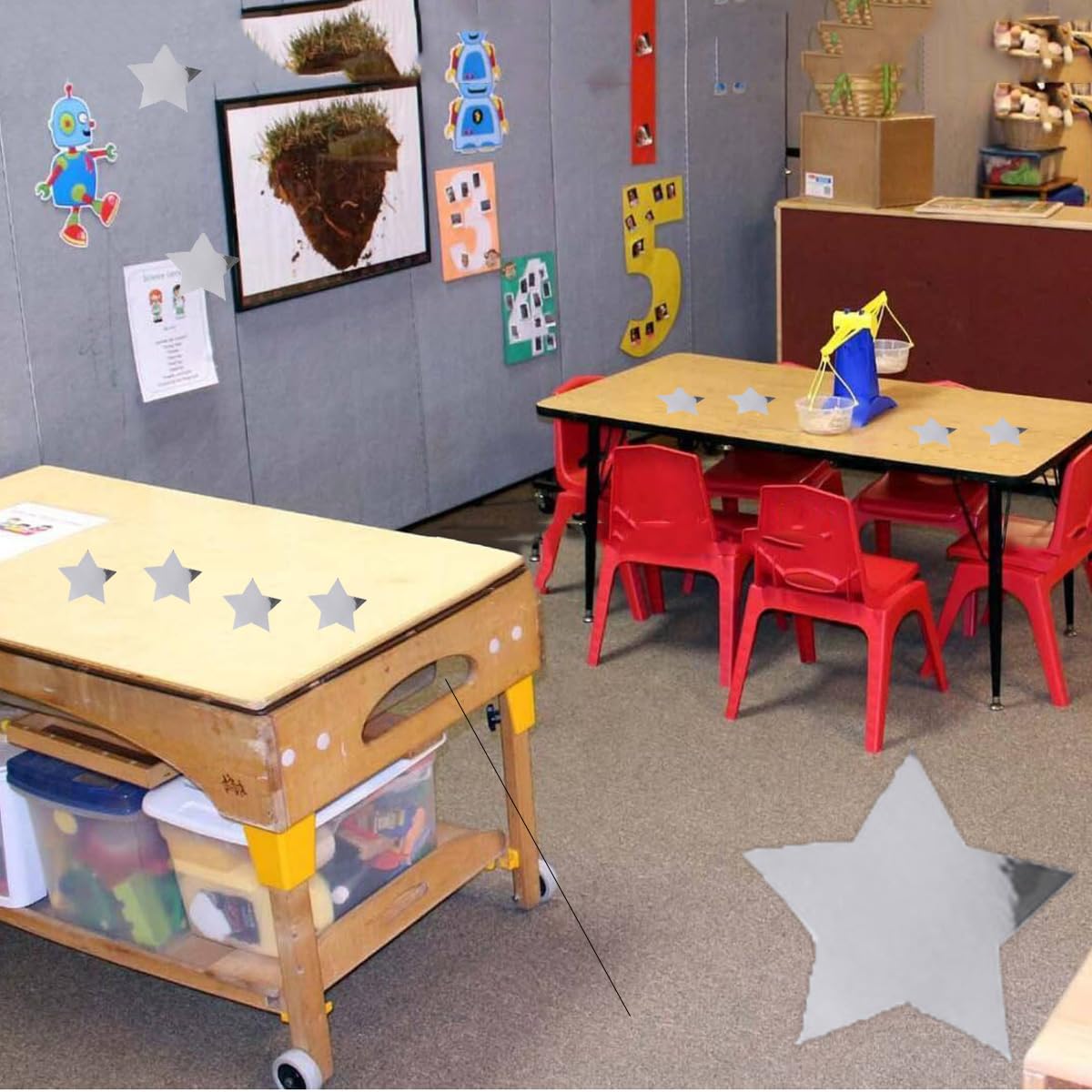 Silver Star Stickers Rewards Metallic Foil Stars Labels 2" Inch Christmas Shiny Foil Shape Coding Dot Stickers Teacher Supplies Envelope Seals for Toddlers Kid DIY Student Classroom, Office 500pcs